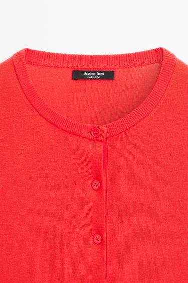 Fine-knit round neck cardigan — ORANGE 4