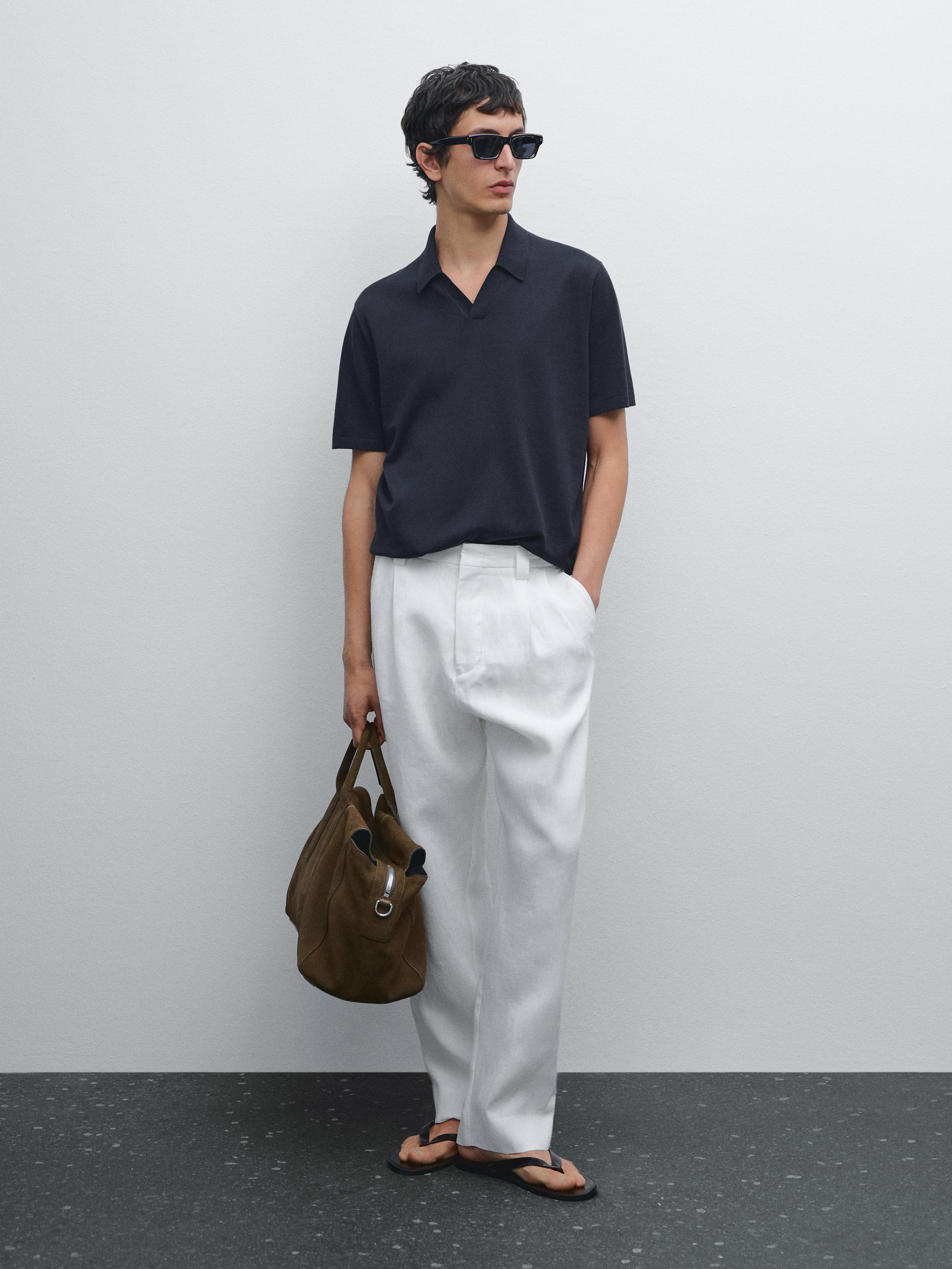 Cotton V-neck knitted polo shirt