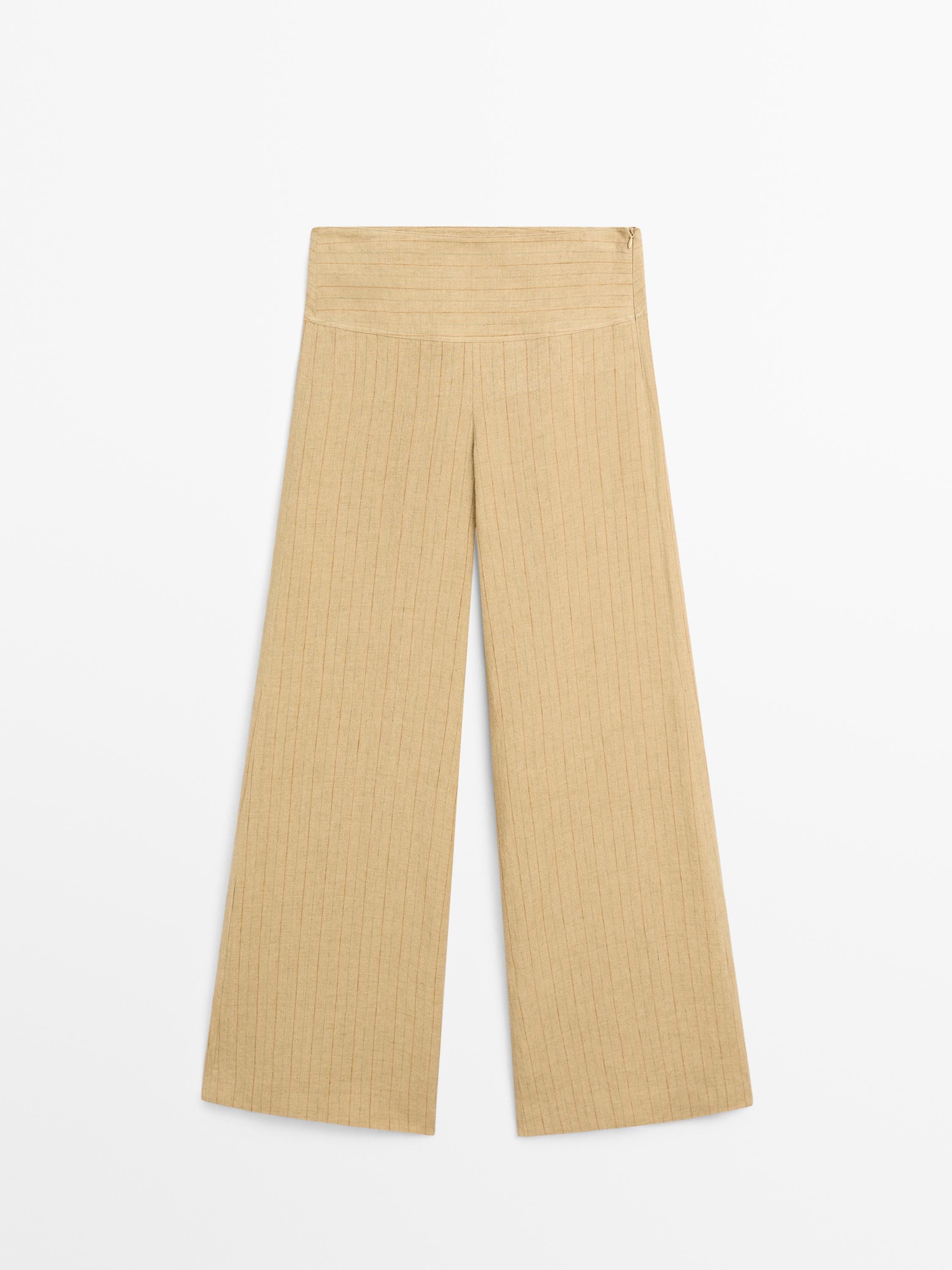 Flare fit linen trousers with striped details