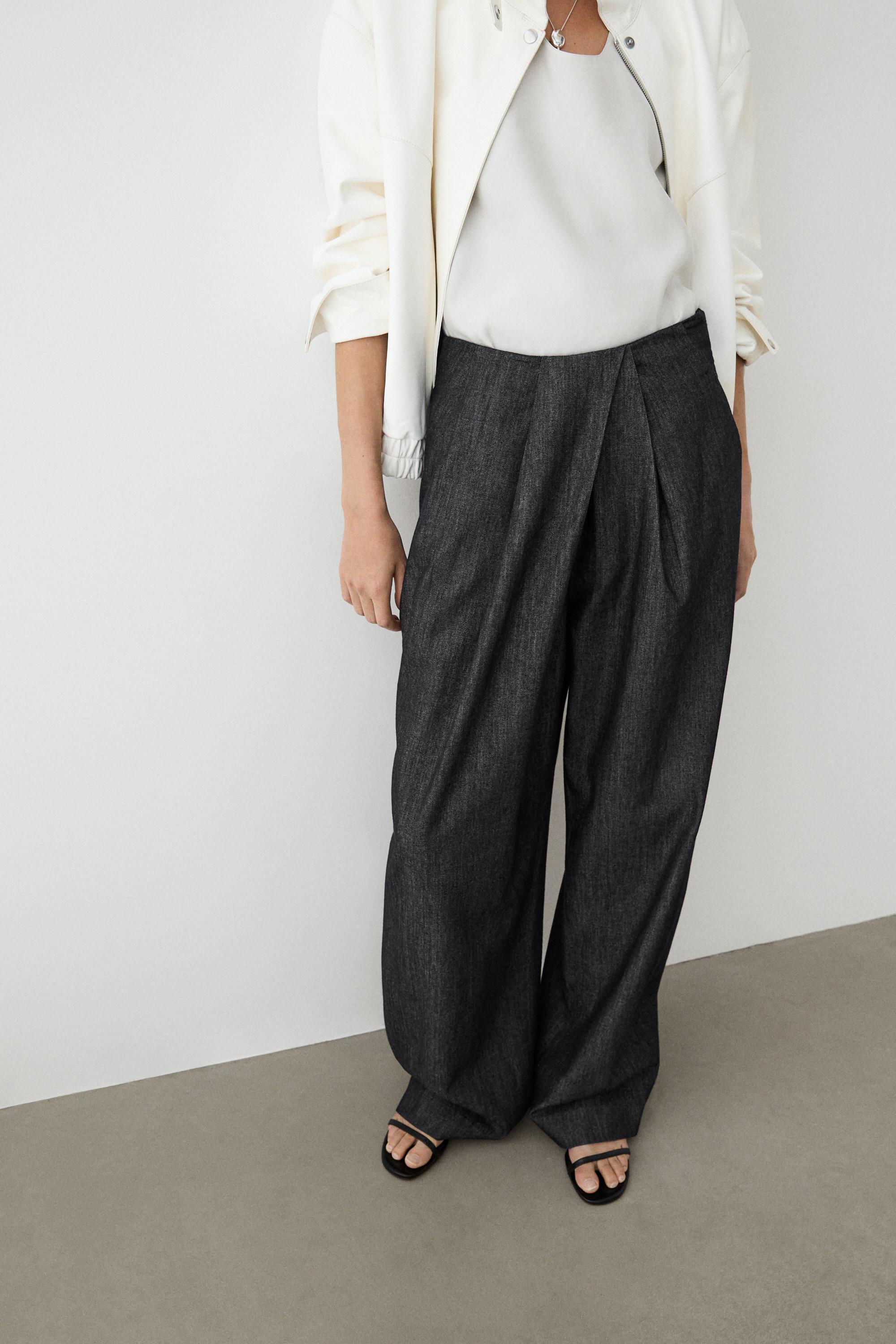High-waist pants with crossover detail — DARK BLUE