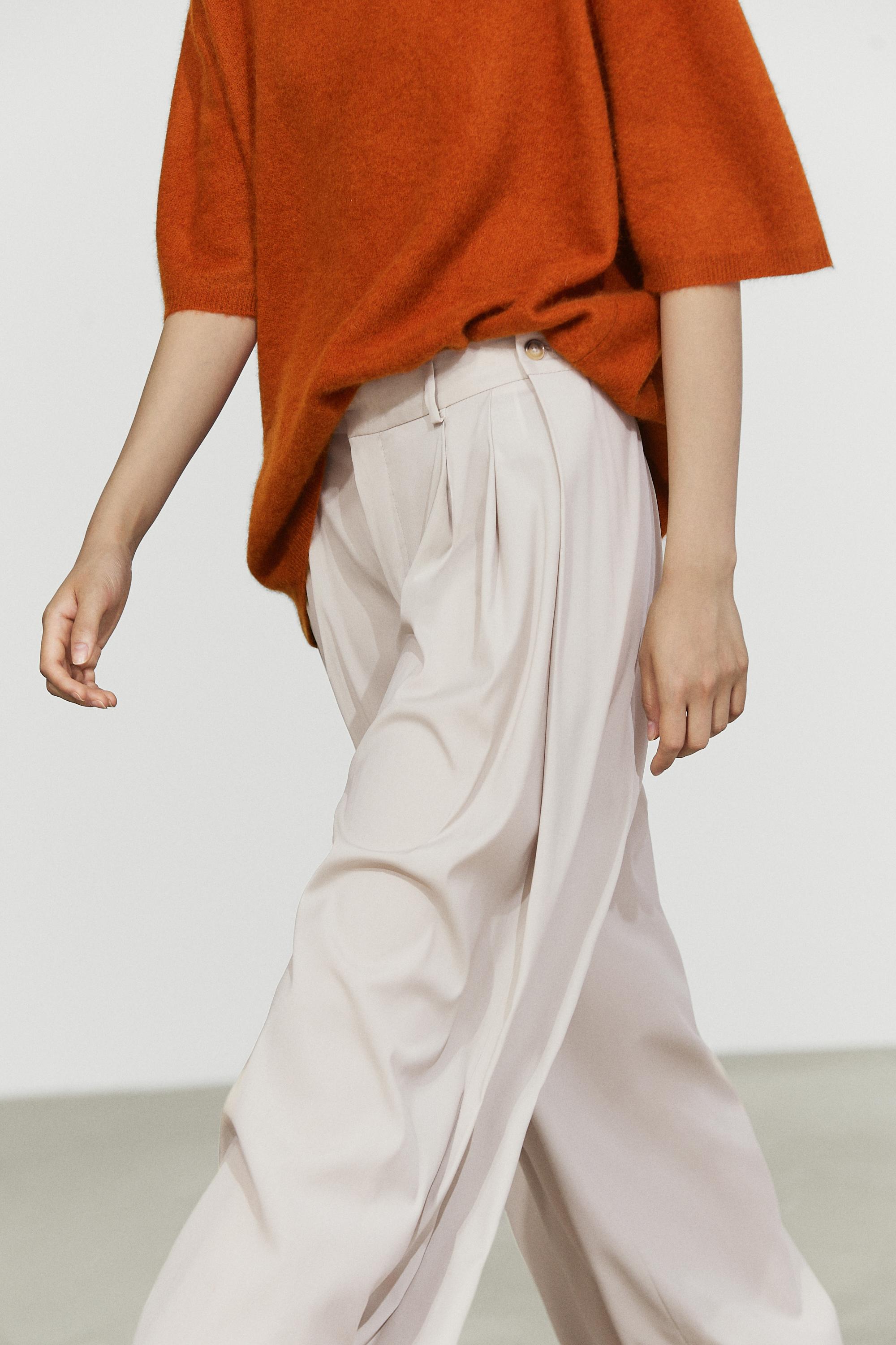 Wool blend darted pants with button detail — ICE
