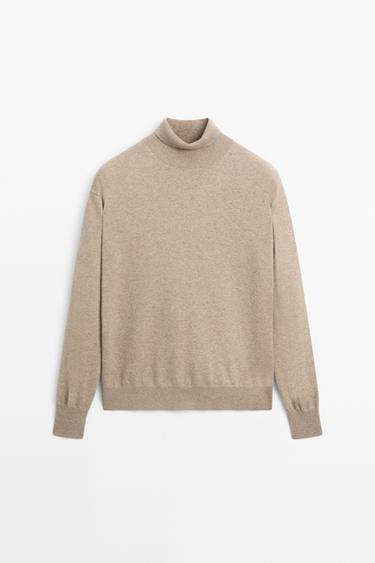100% cashmere high neck knit sweater — BEIGE 2