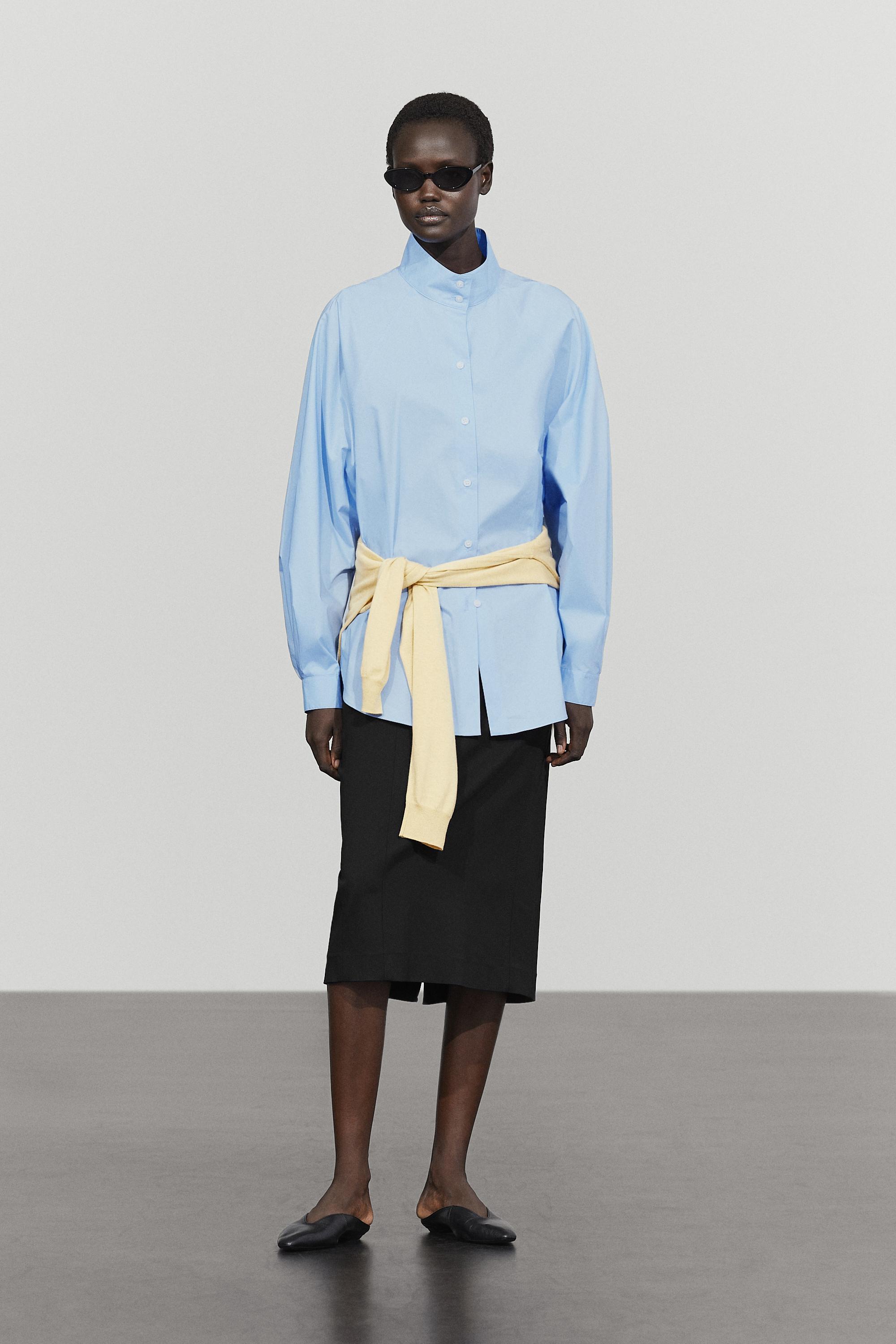 Poplin shirt with collar detail — SKY BLUE