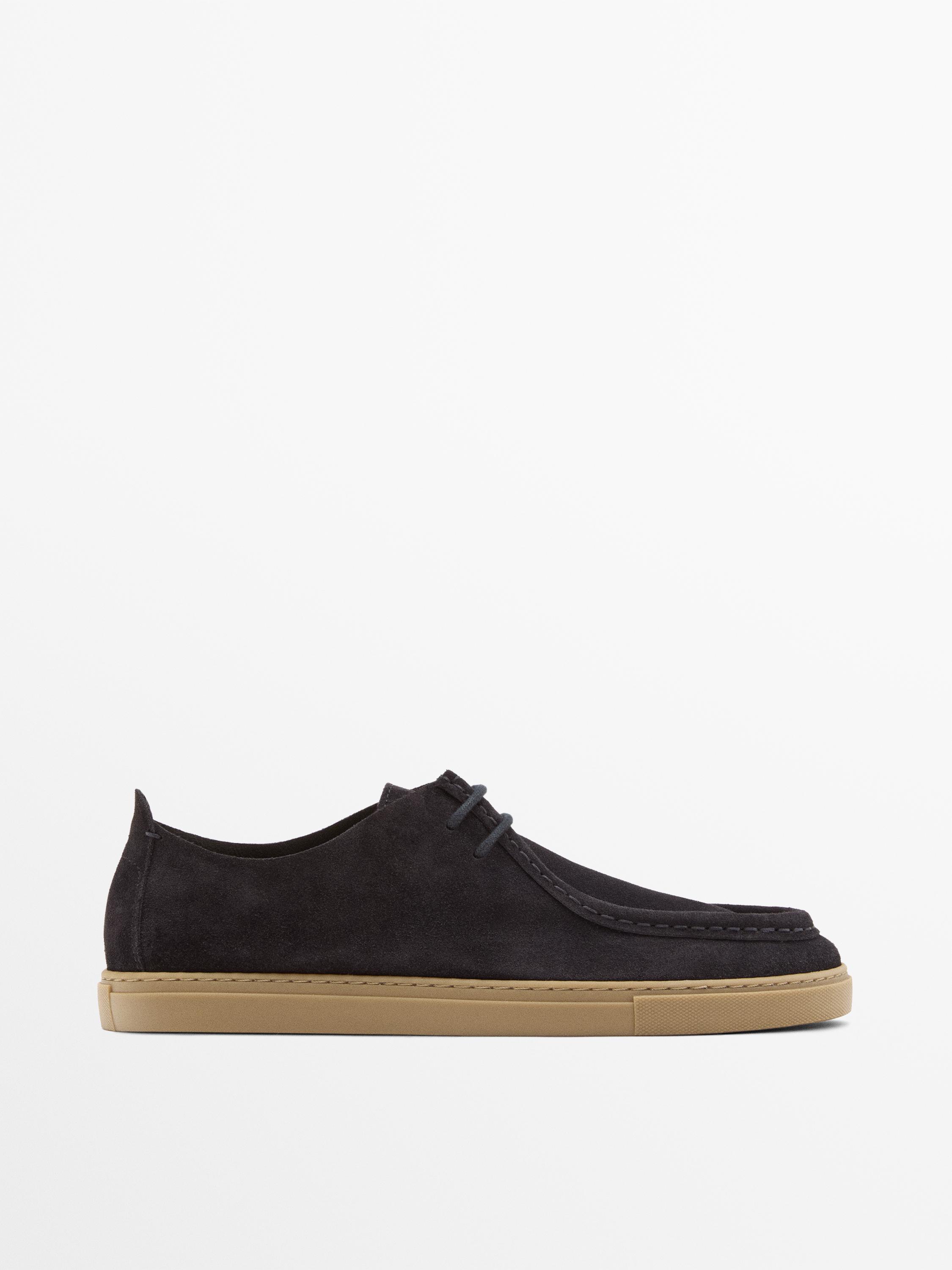 Soft leather moc toe shoes — Dark blue