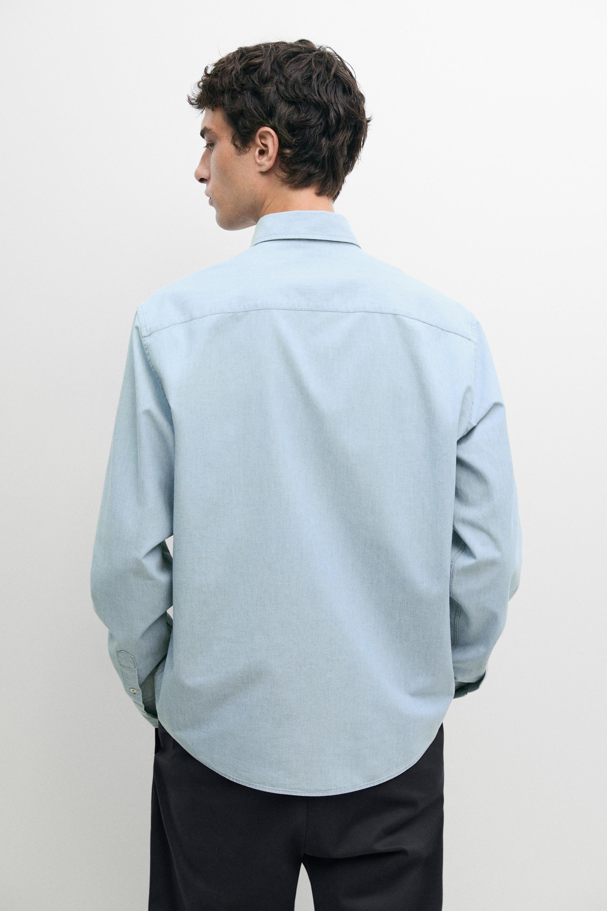 Relaxed fit denim shirt with pocket detail — BLUE