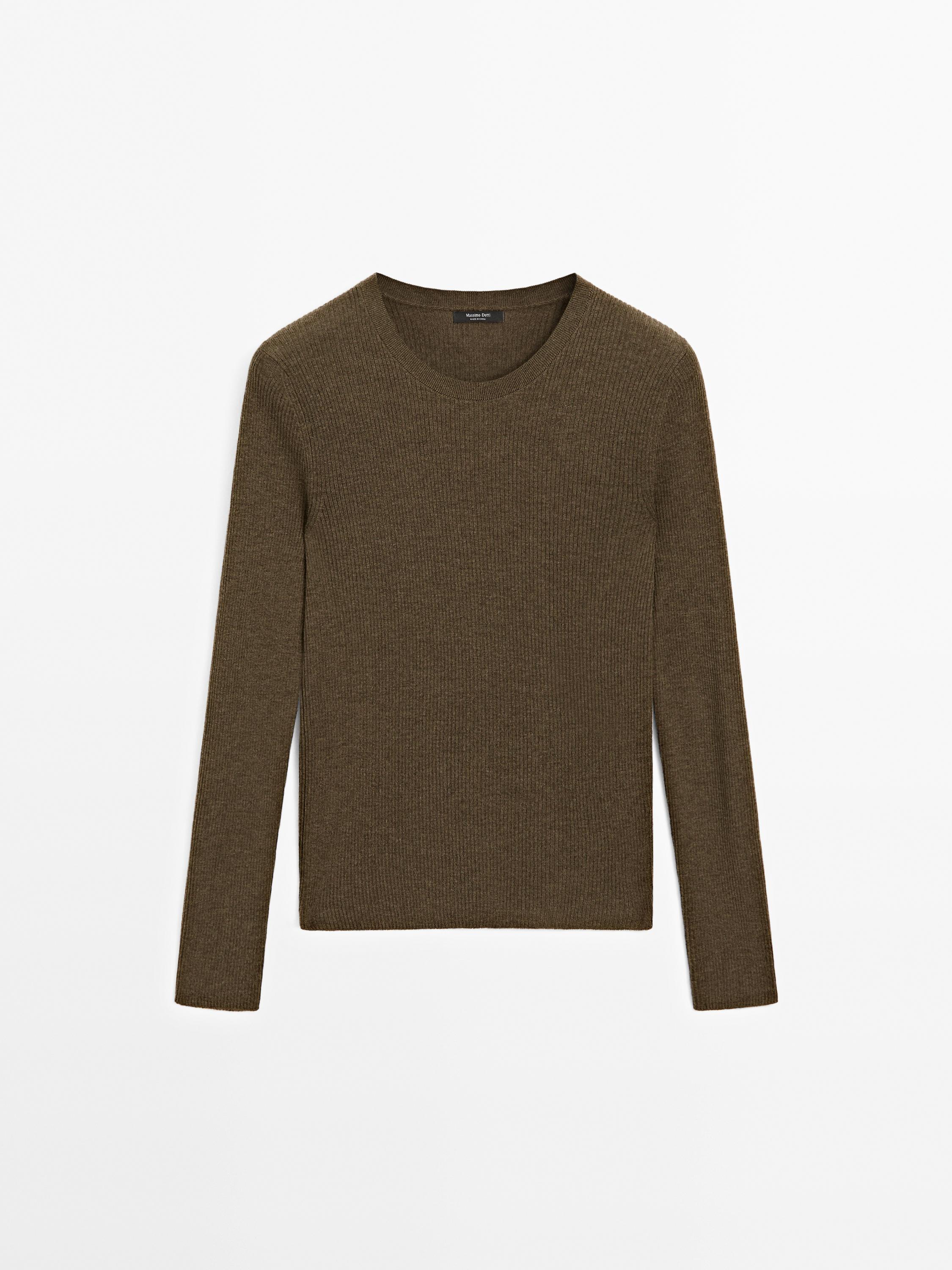 Ribbed knit wool blend sweater