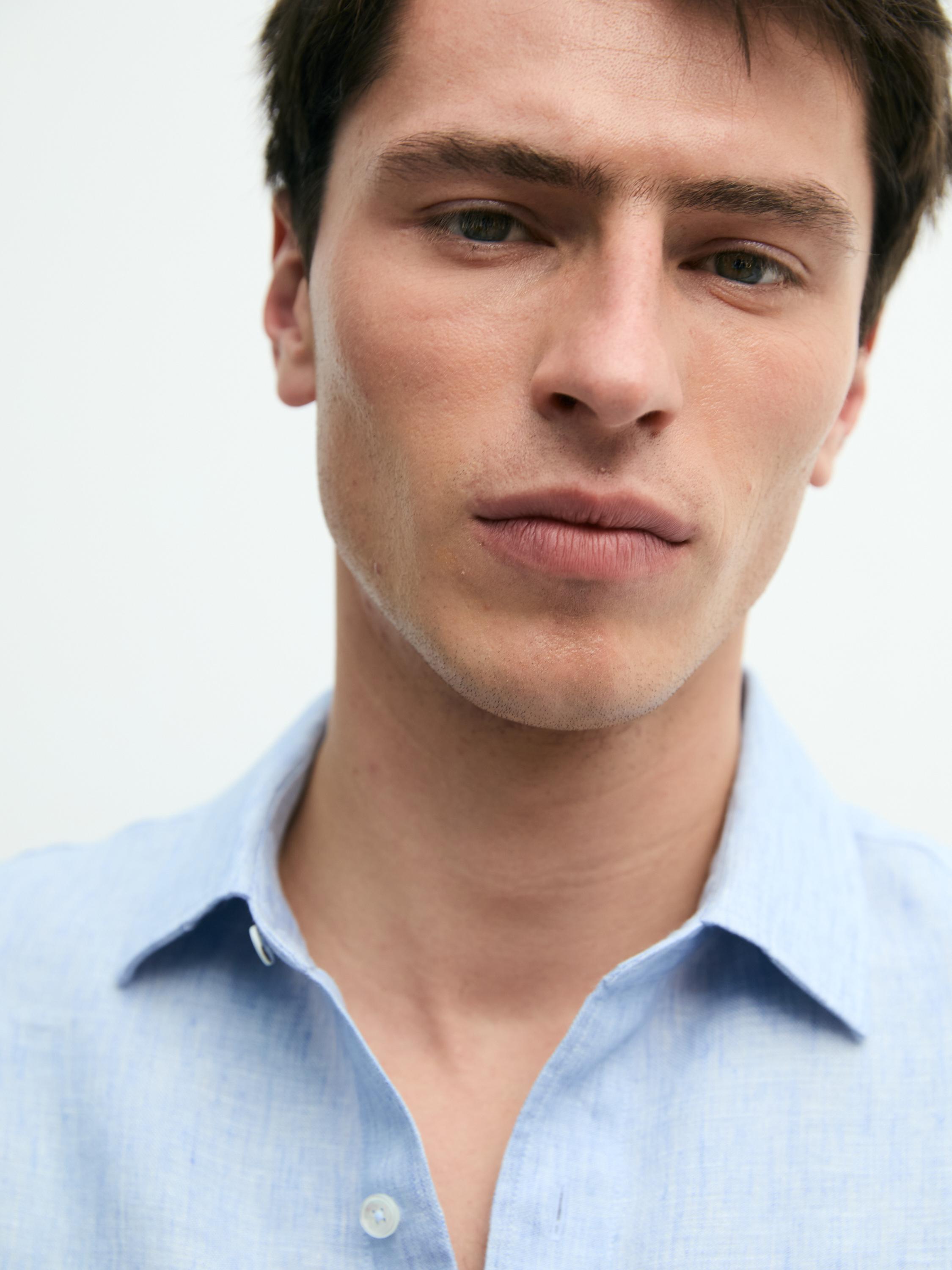 100% linen regular fit shirt — Light Blue