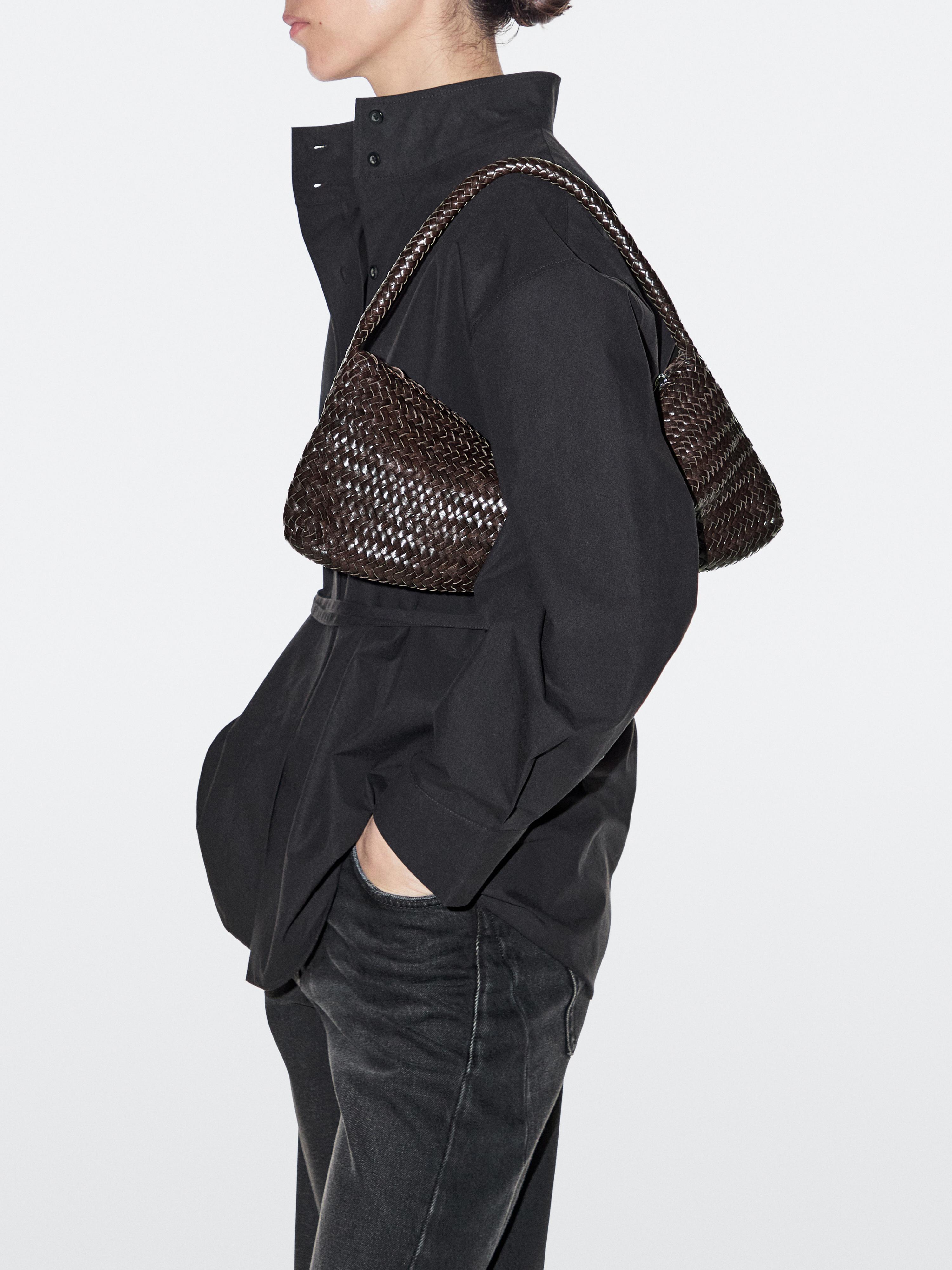 Nappa leather woven croissant bag — BROWN