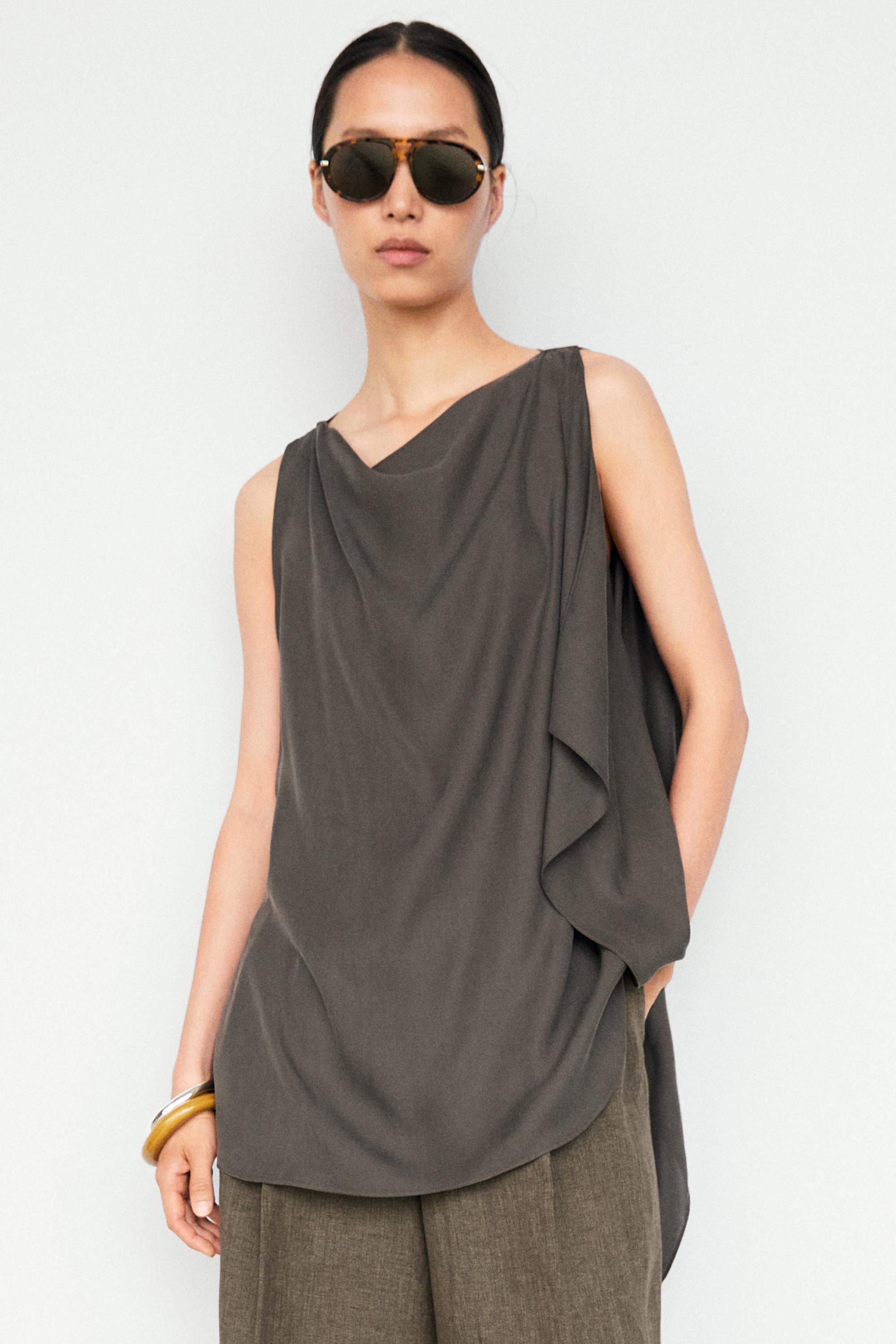Asymmetric flowing cape top — MOLE BROWN