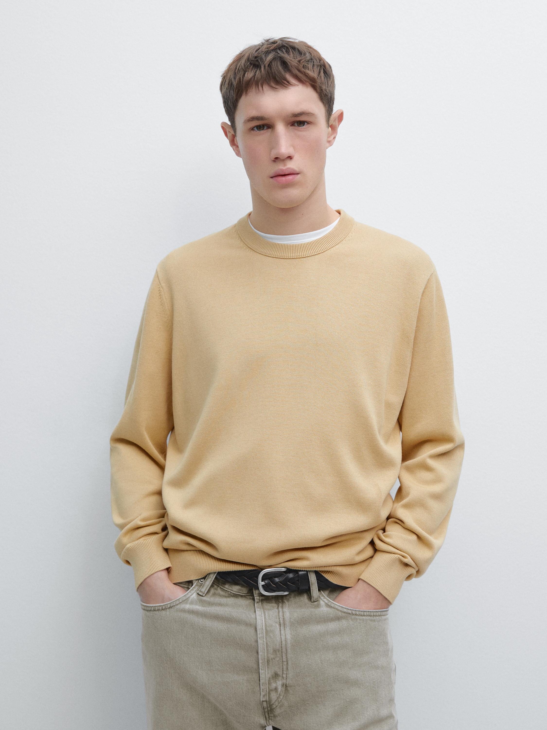 Cotton blend knit sweater — Sand beige