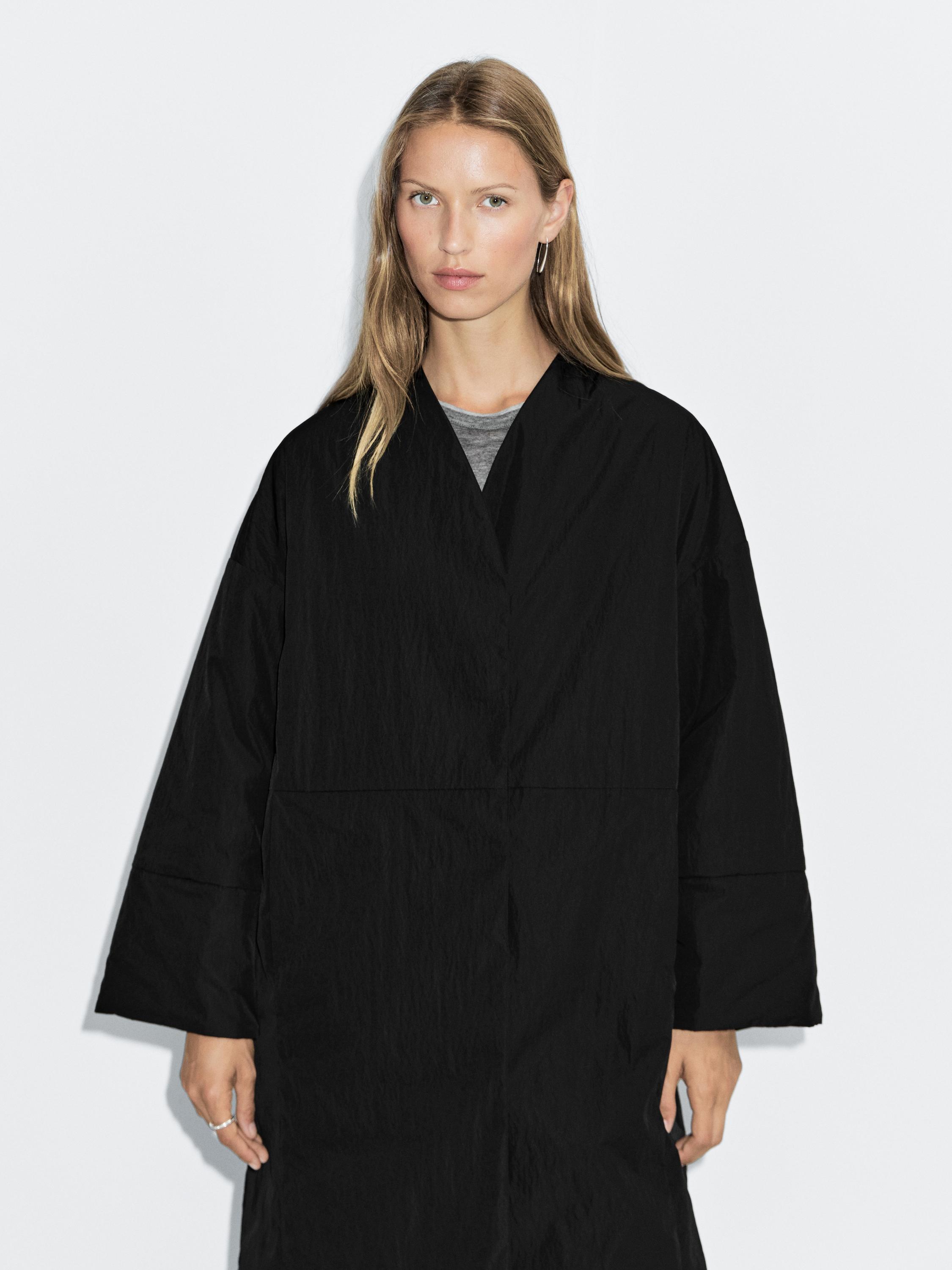Long padded coat with scarf detail