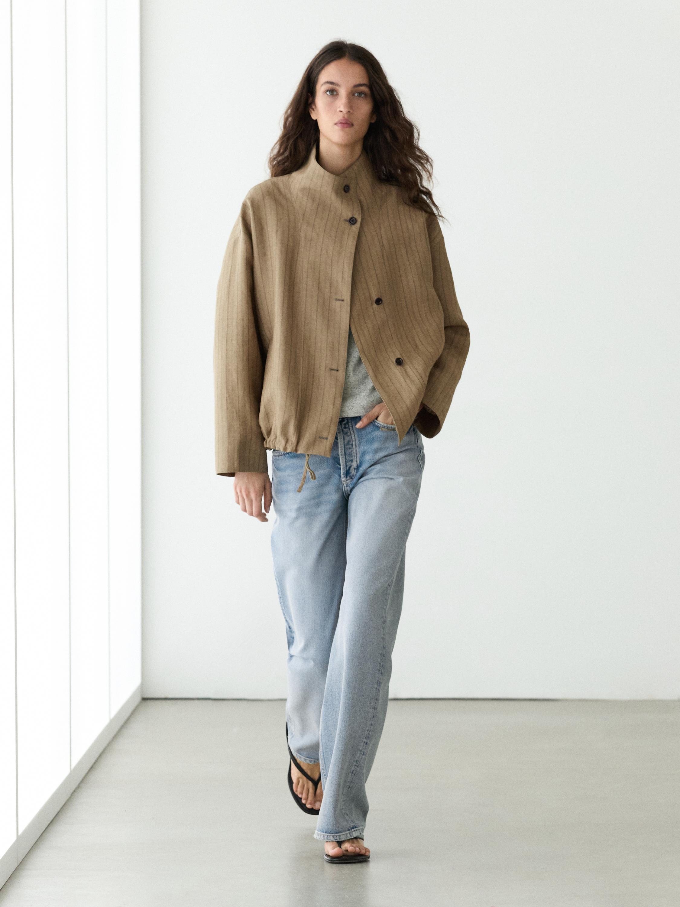 Striped linen blend bomber jacket