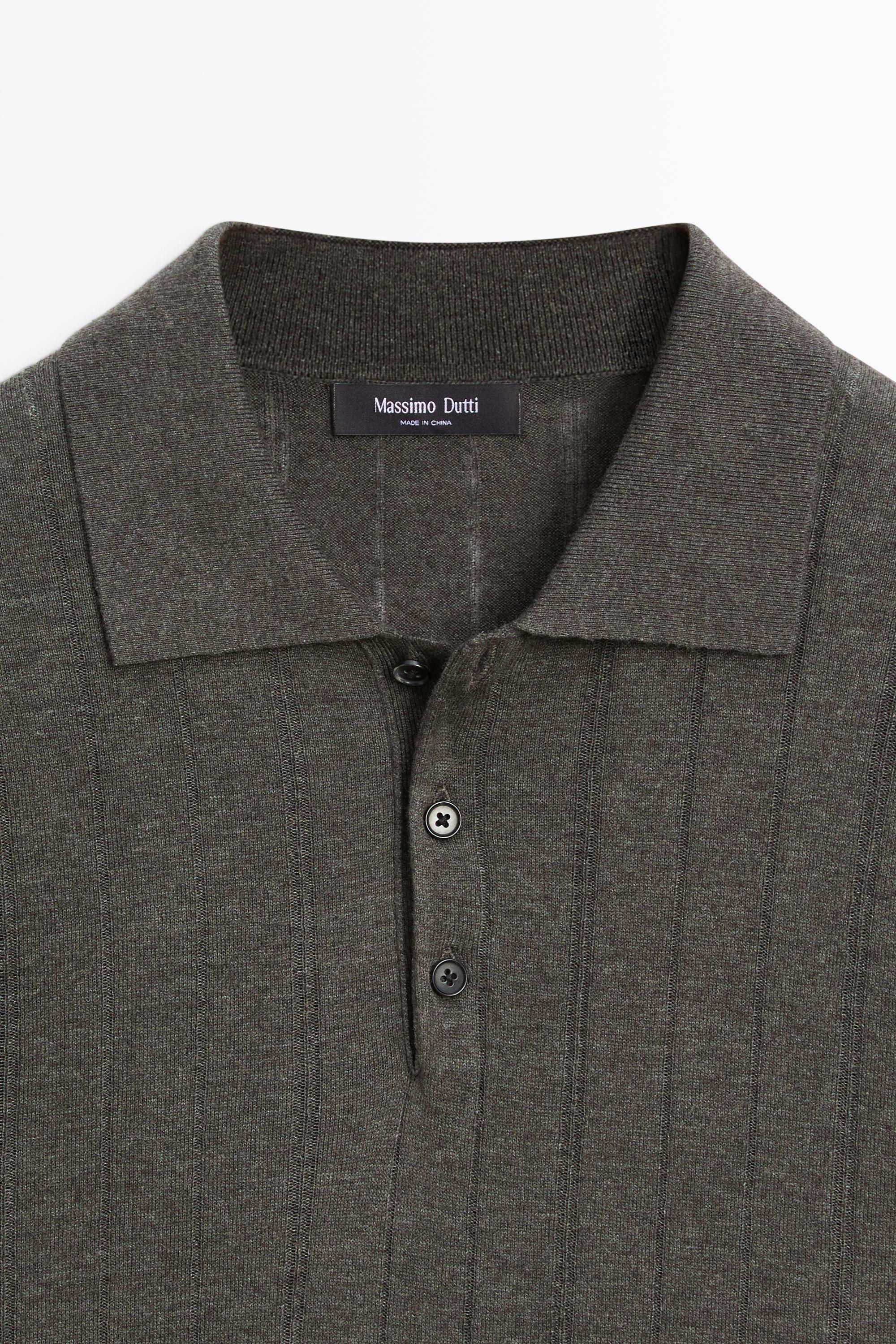 Knit cotton blend polo shirt with short sleeves — CHARCOAL