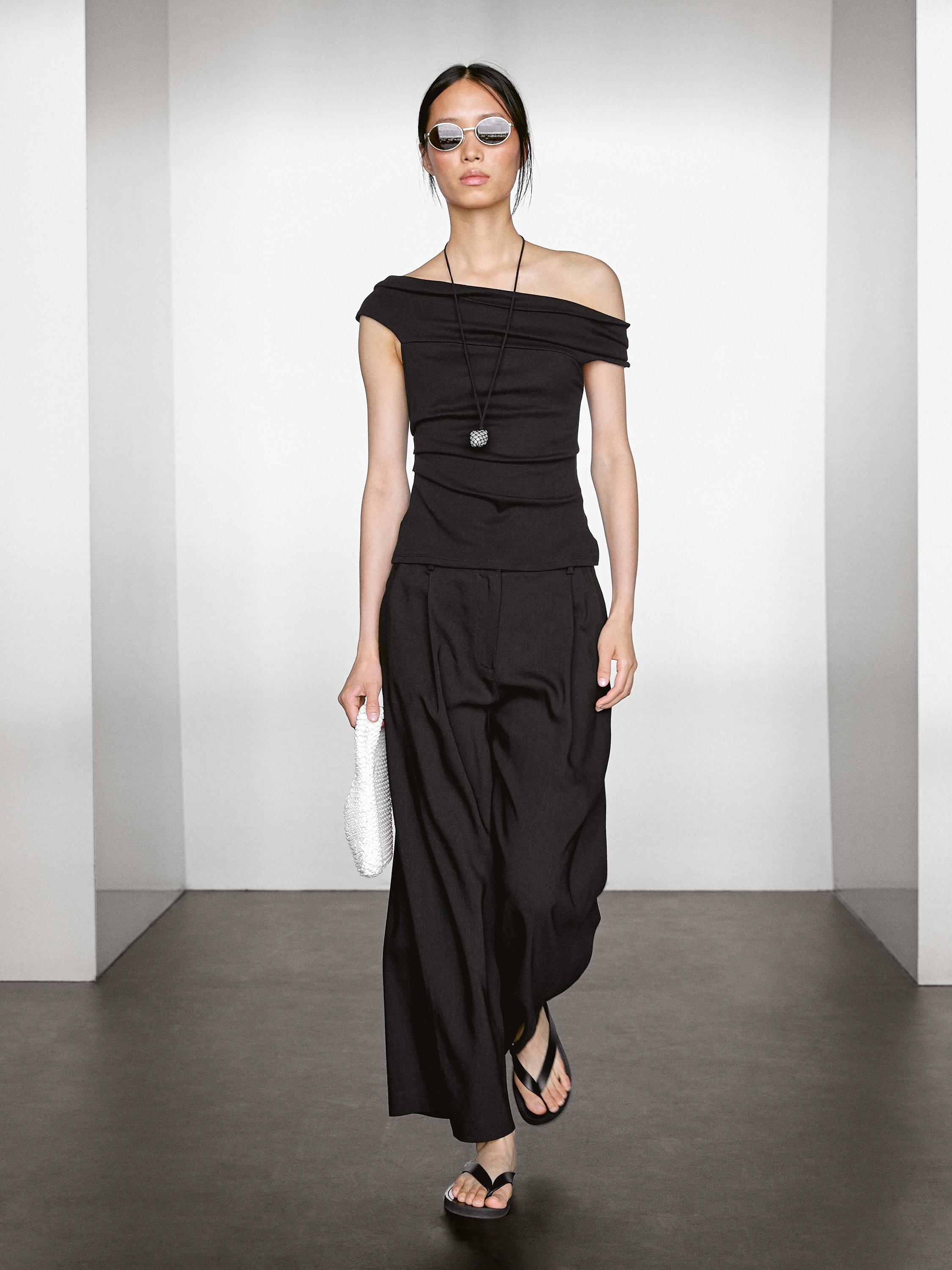 Draped strapless top