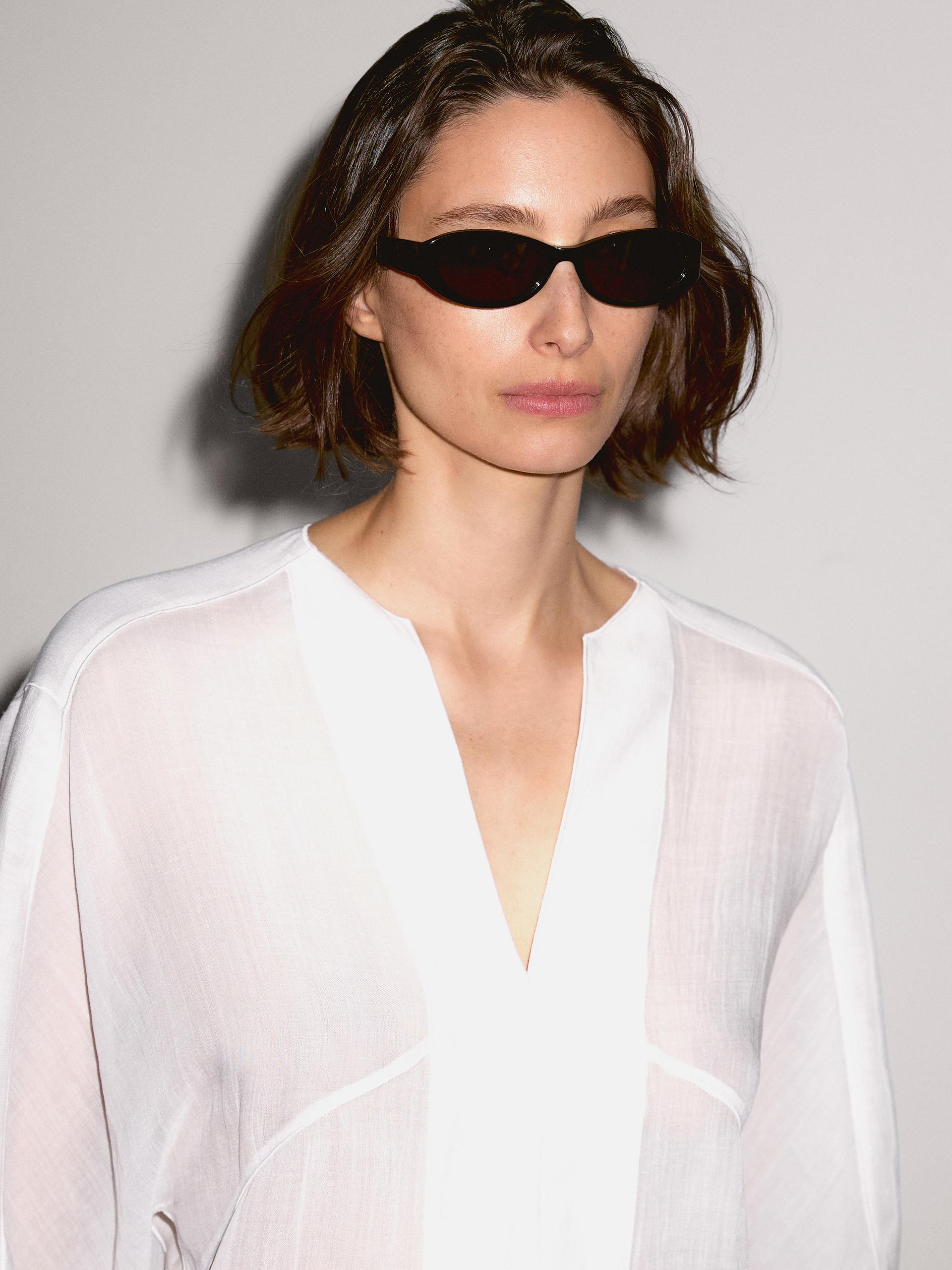 Massimo Dutti Flowing Linen Blend Blouse With Seam Details In White