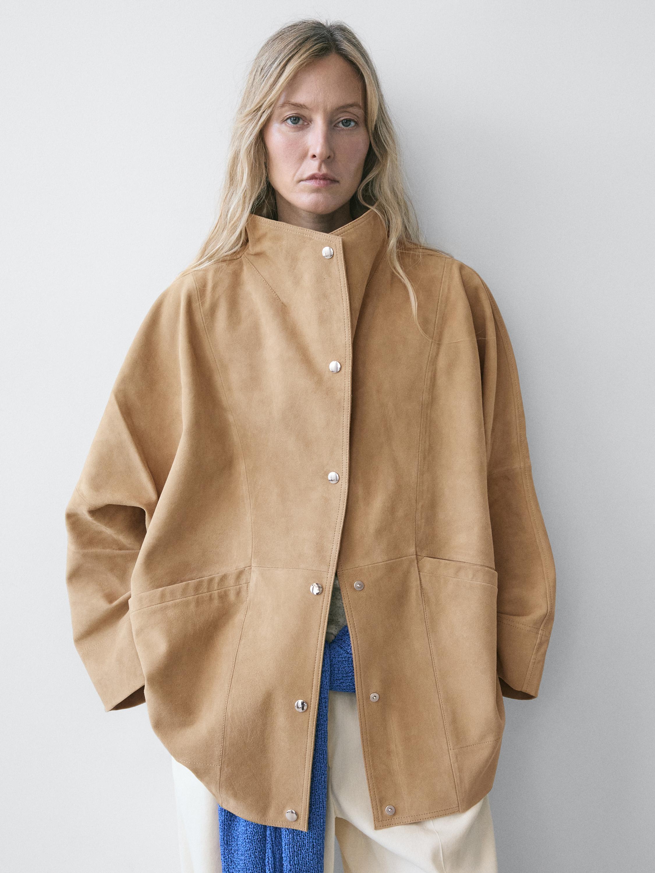 Suede leather cape with button details