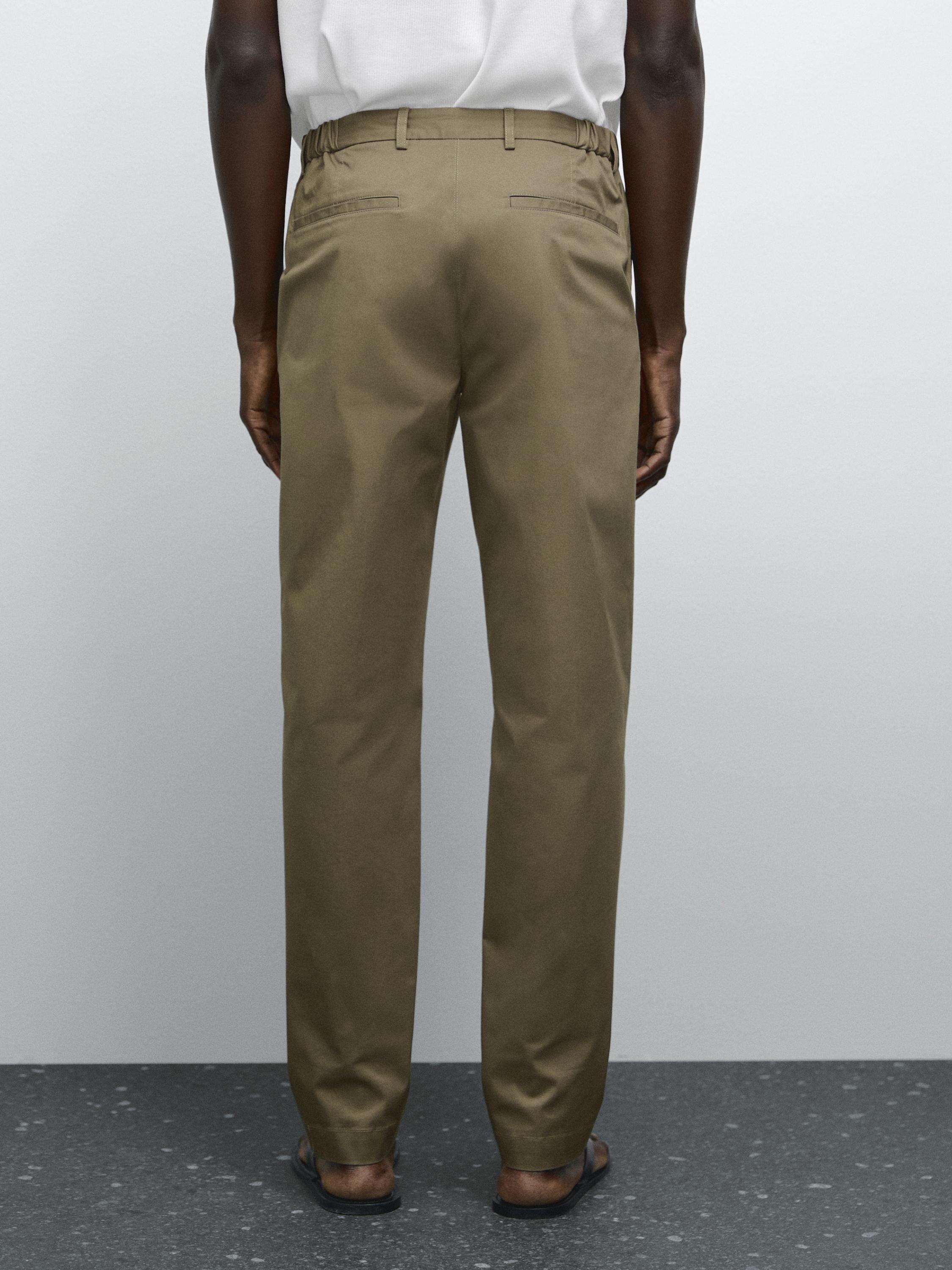 Cotton blend tapered fit trousers
