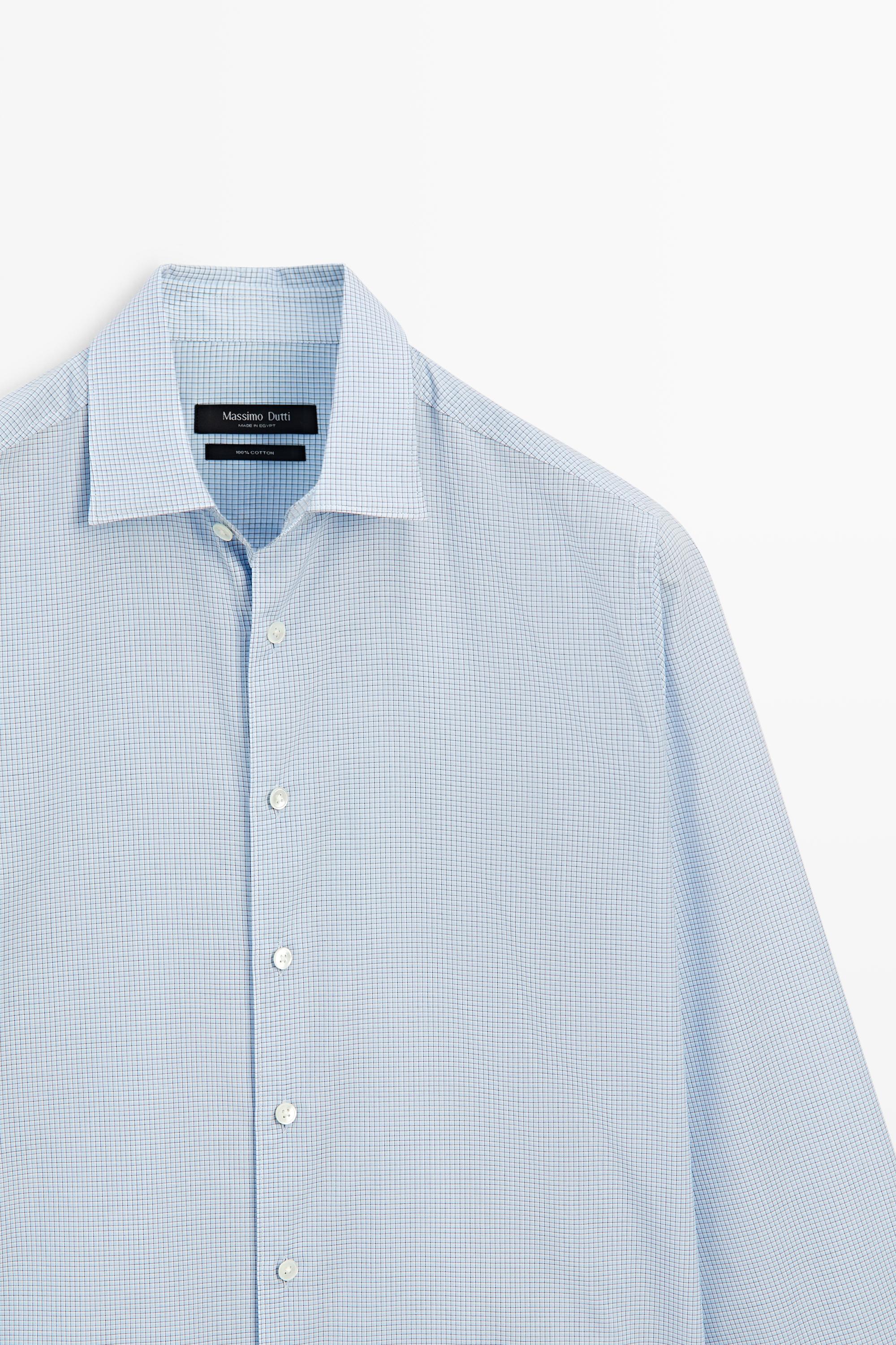 100% cotton regular fit plaid shirt — BLUE
