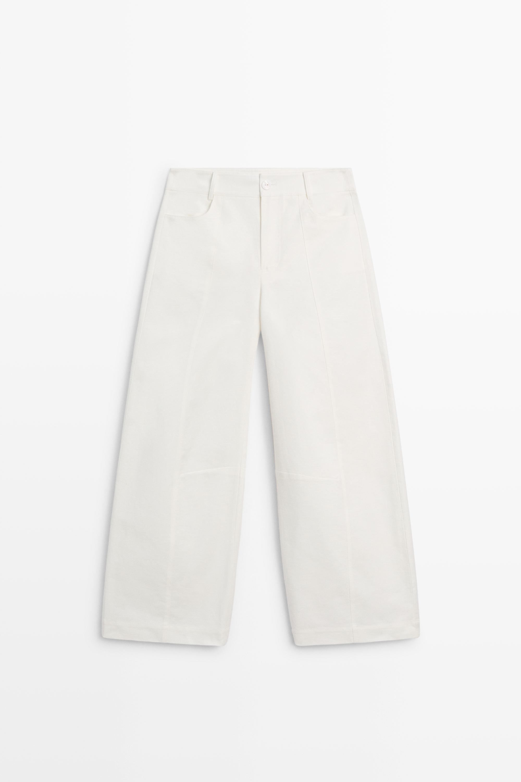 Cotton linen blend barrel fit pants