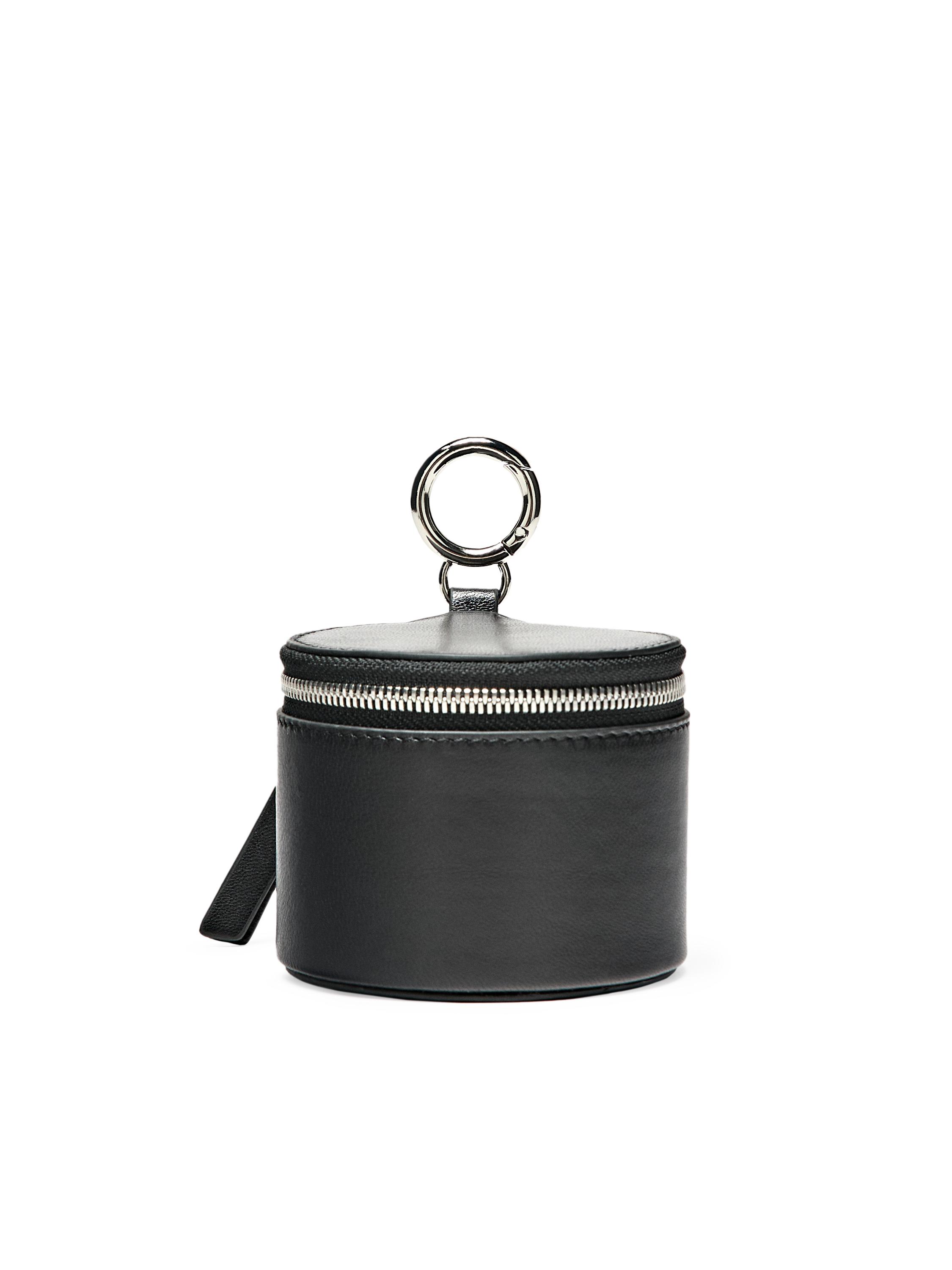 Round nappa leather bag with rhinestones — BLACK