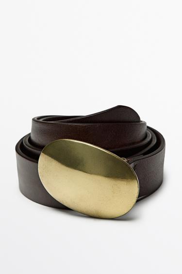 Nappa leather belt with metal plate buckle — BROWN 4