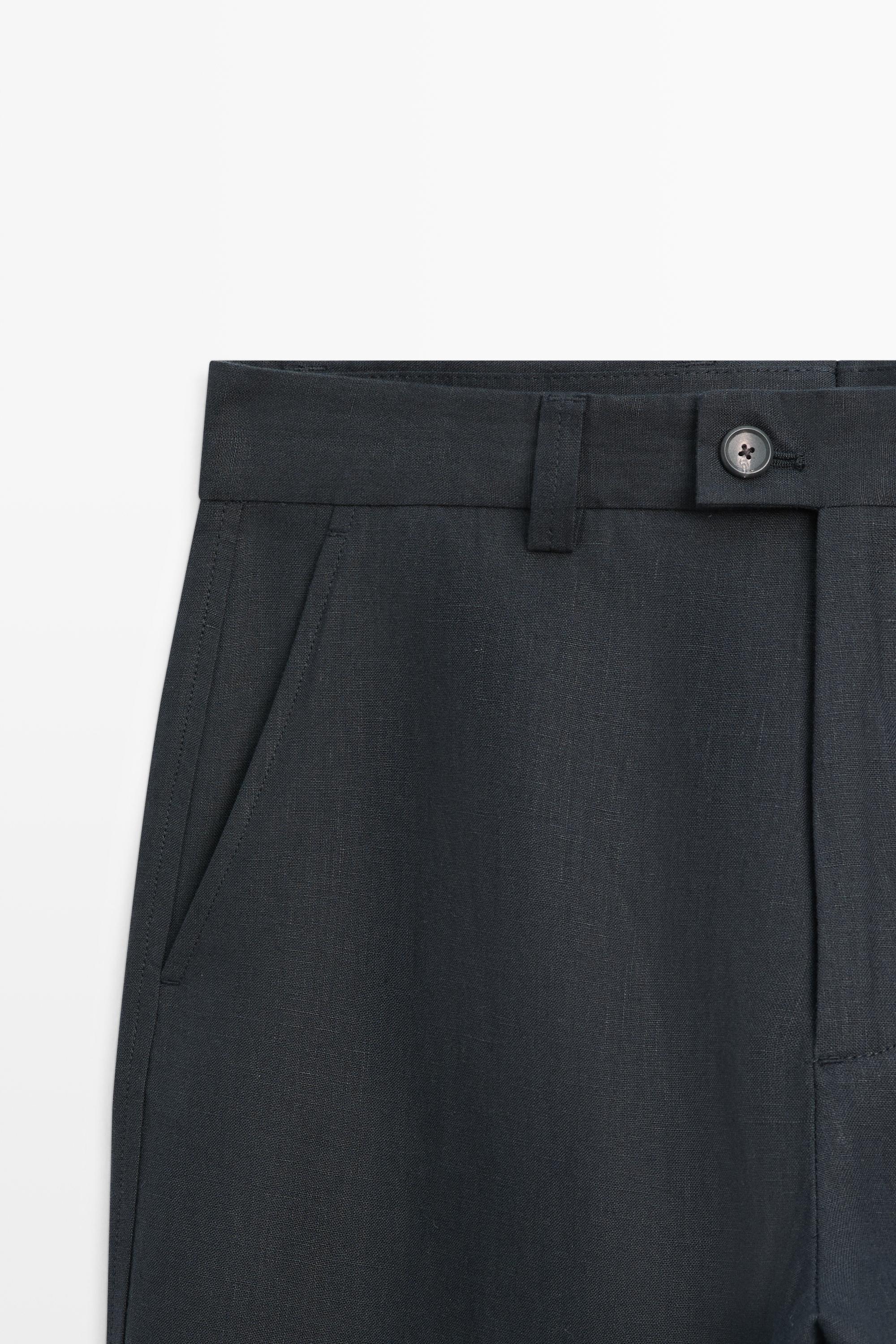 Straight-leg linen pants — DARK BLUE
