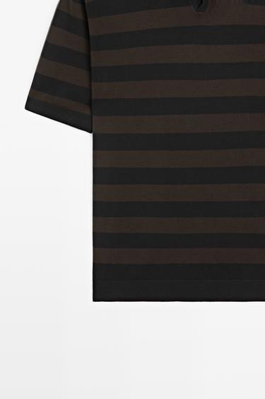 100% cotton striped knit polo shirt — BROWN MARL 6