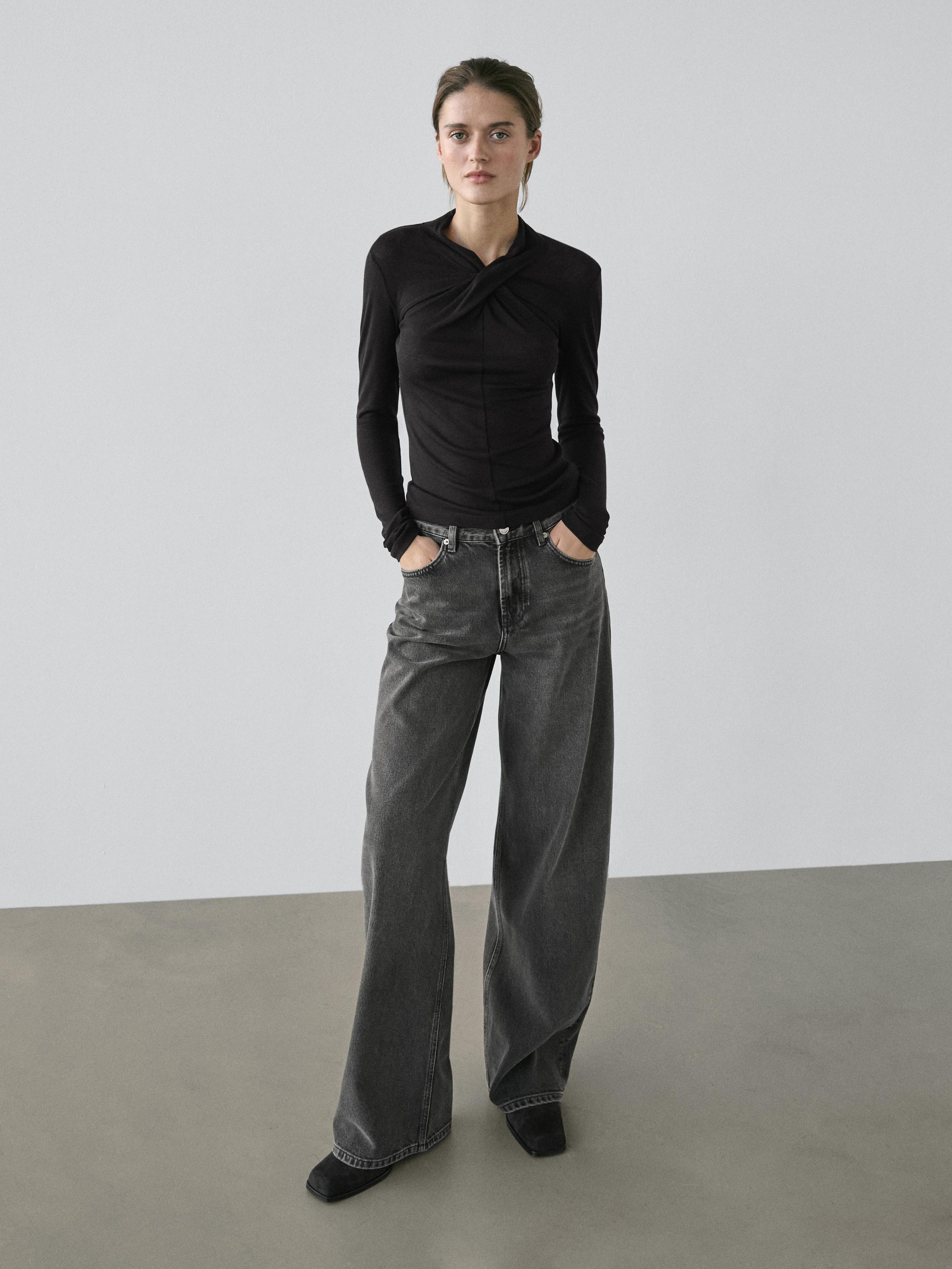 Lyocell and wool crossover top