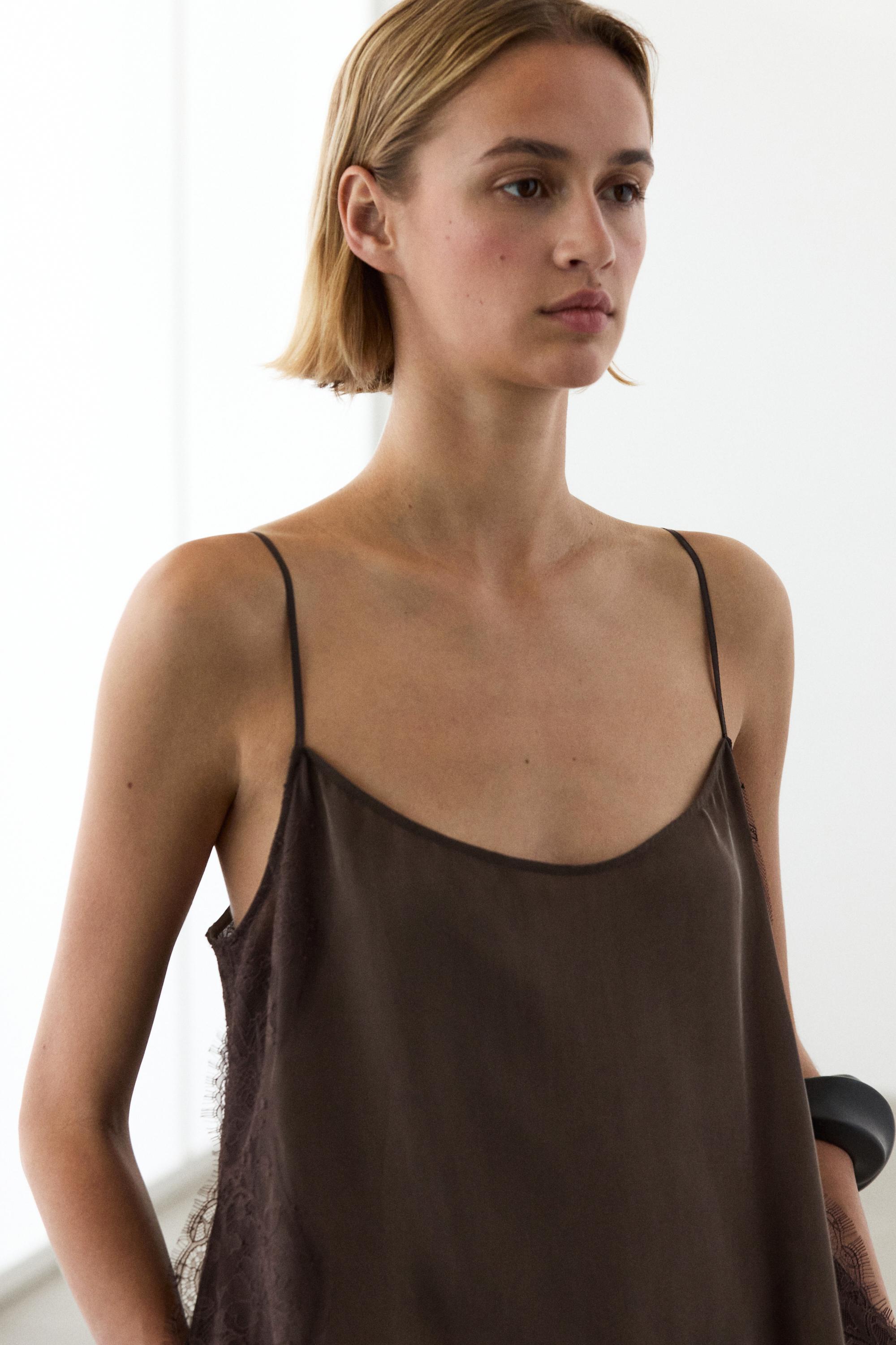 Total look camisole dress with lace detail — Chocolate