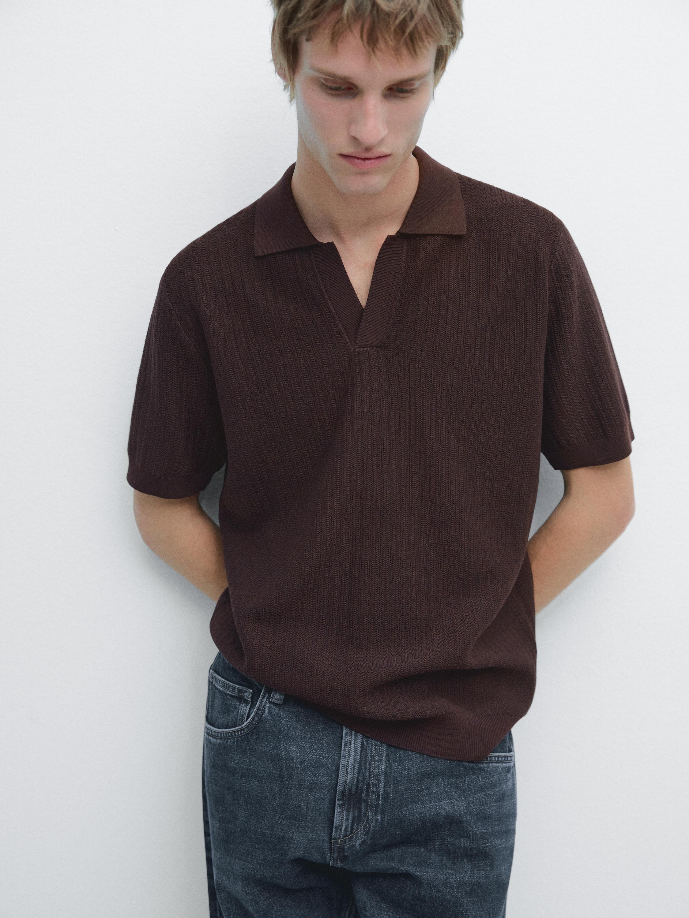 Jacquard knit polo sweater — BURGUNDY