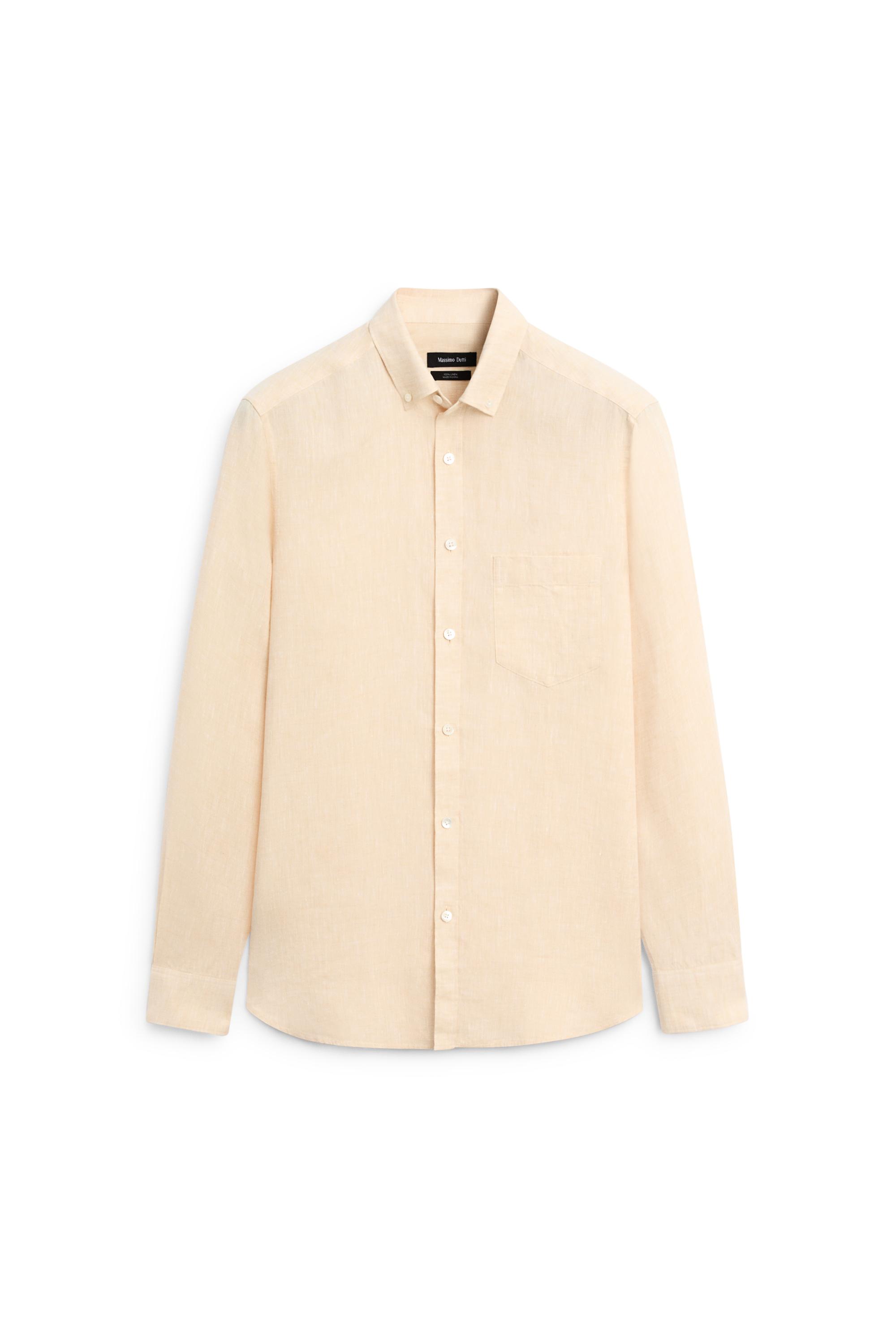 Regular fit 100% linen patch pocket shirt — DARK ORANGE