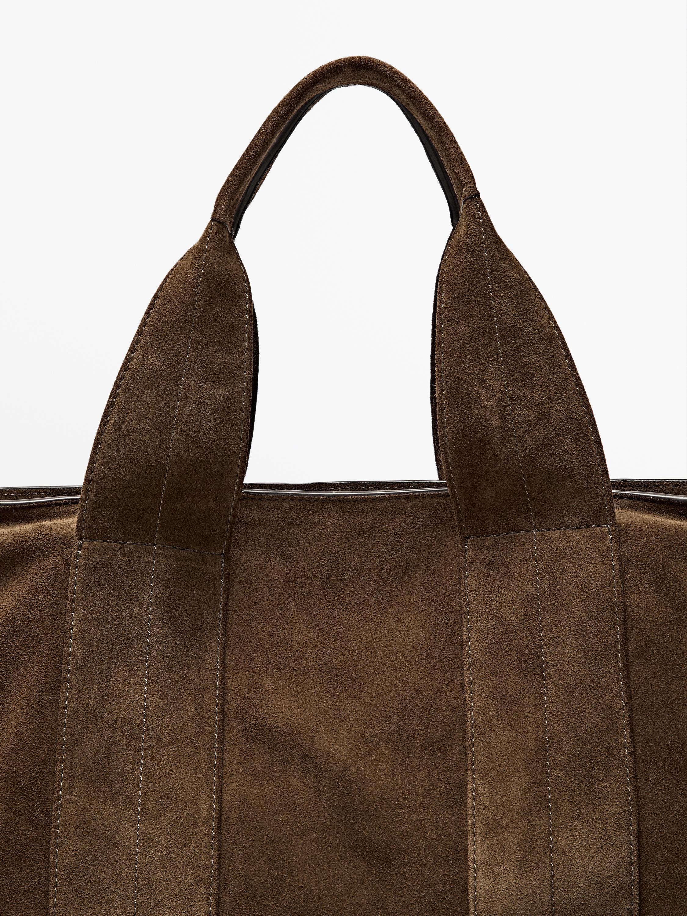 Split suede leather tote bag