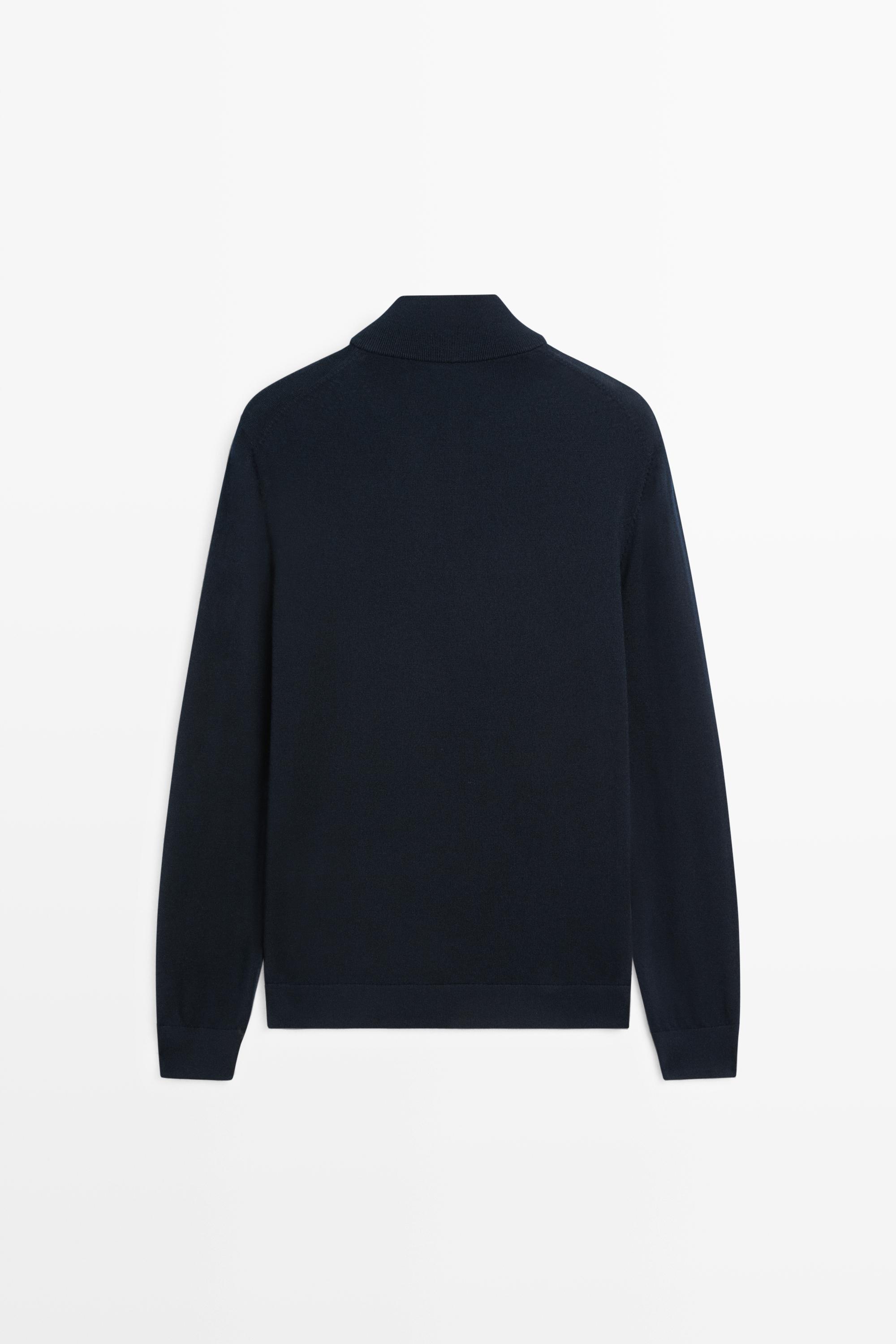 Merino wool blend mock neck knit sweater — NAVY BLUE