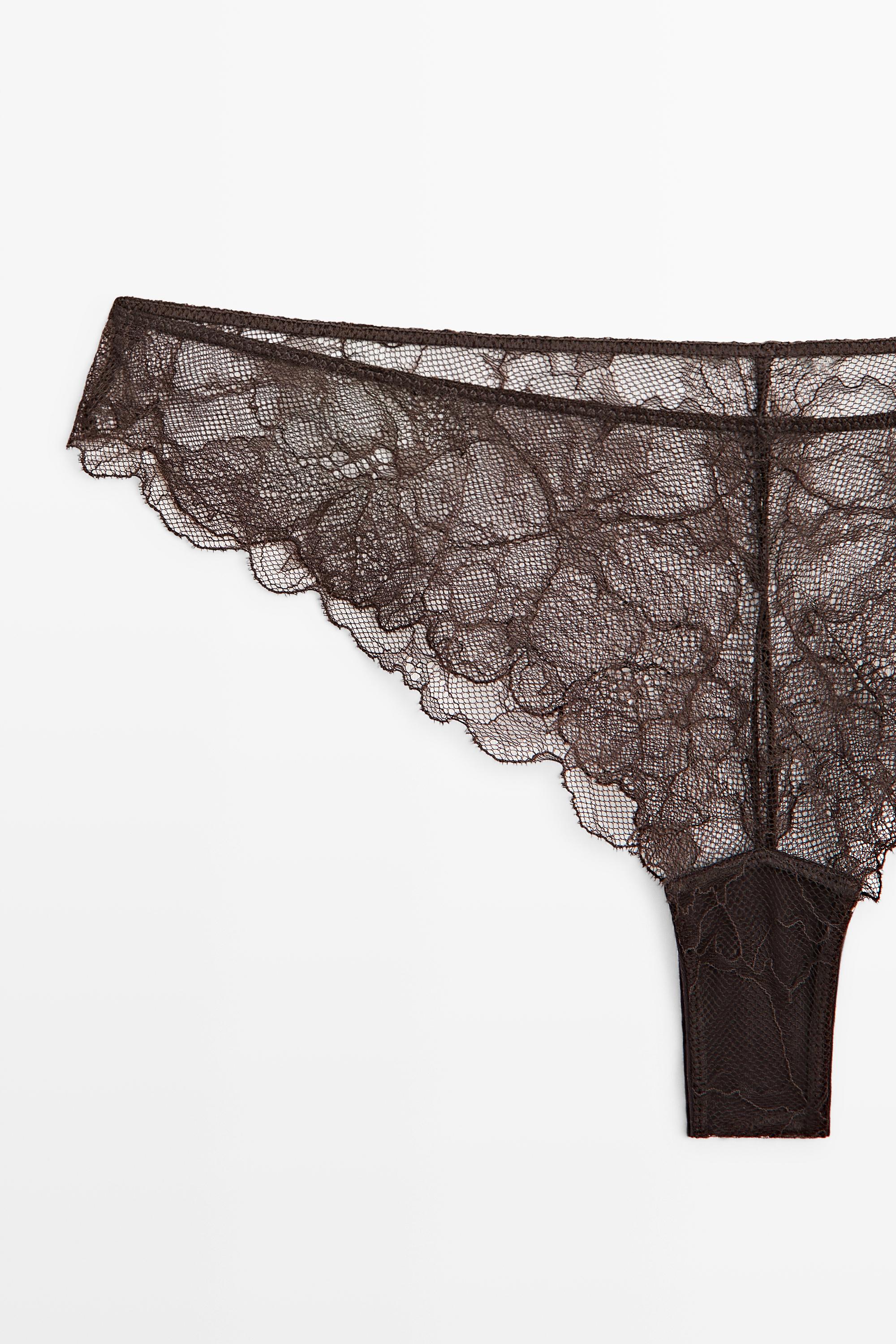 Floral lace briefs — BROWN