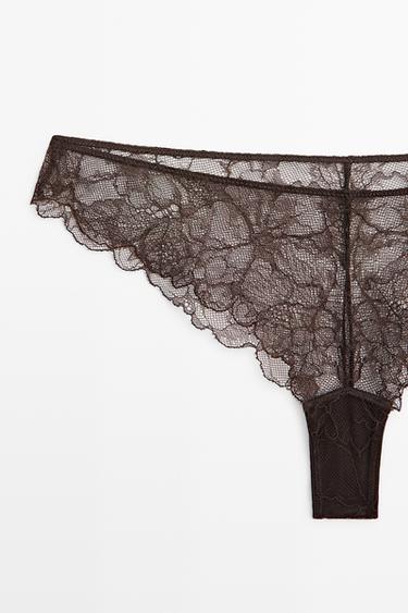 Floral lace briefs — BROWN 7