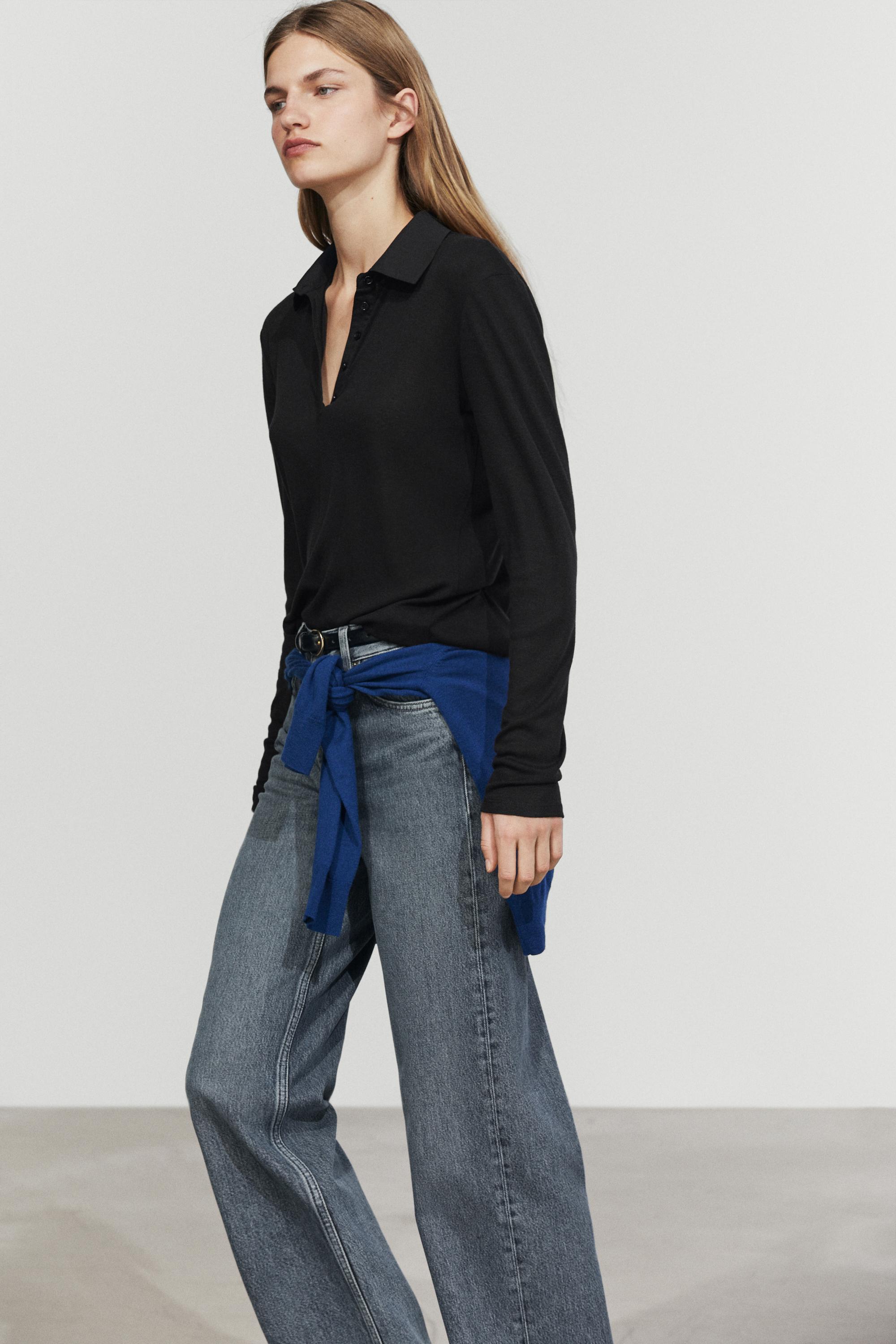 Long sleeve wool polo shirt