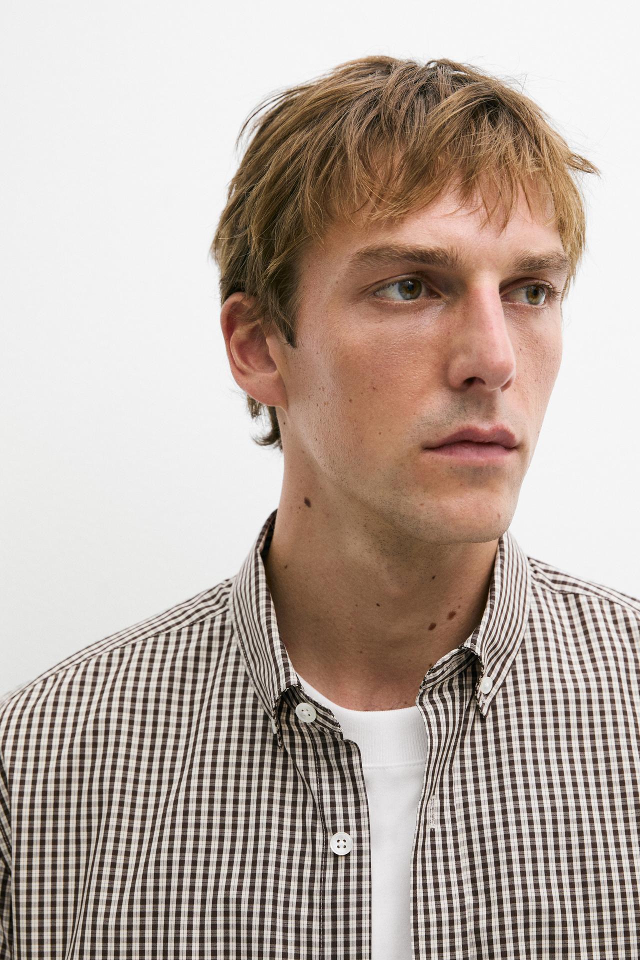 Regular fit check shirt — BROWN