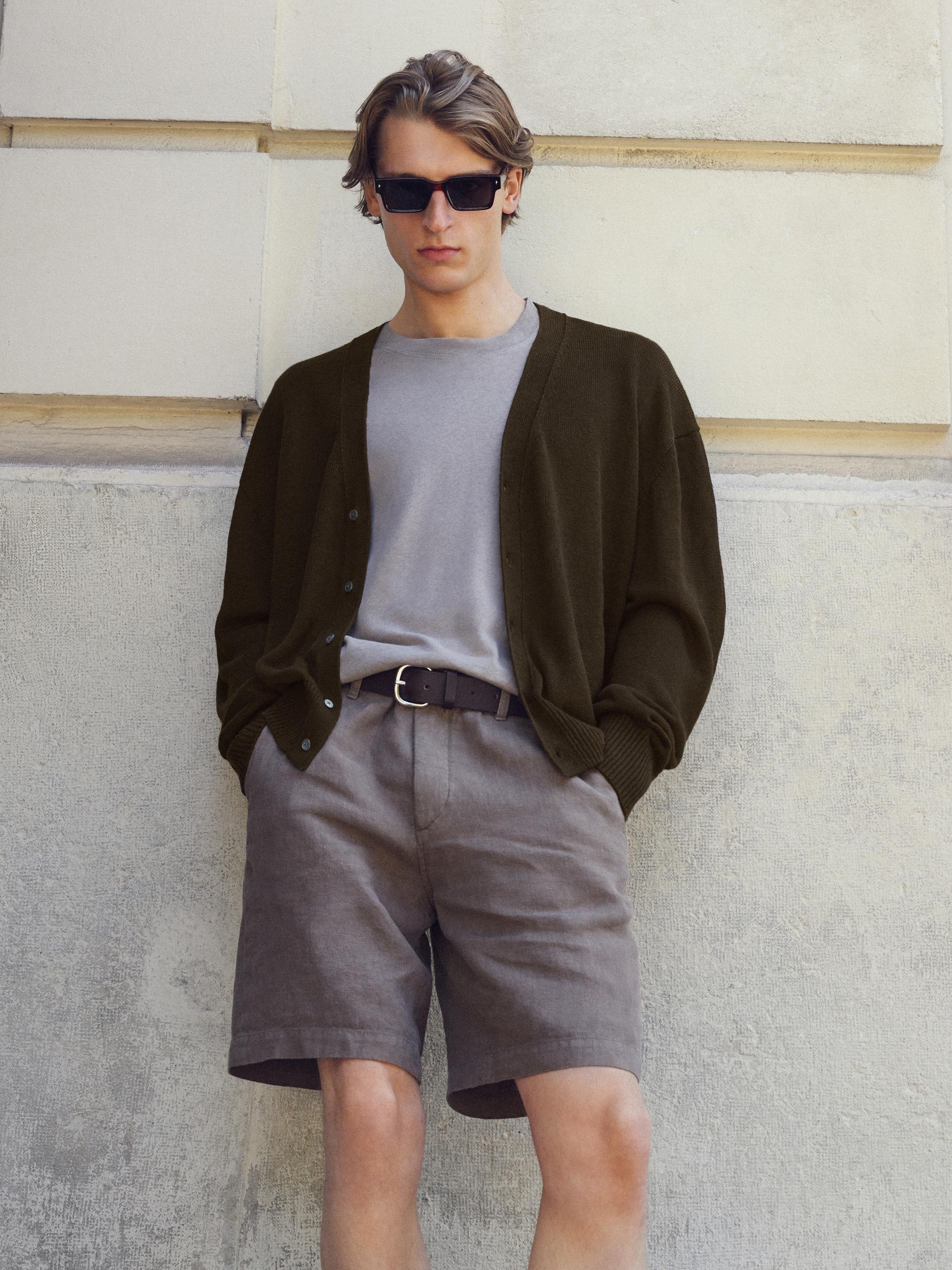 Плетен џемпер на закопчување од мешавина со лен