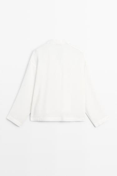 Flowing linen-blend V-neck shirt — WHITE 6