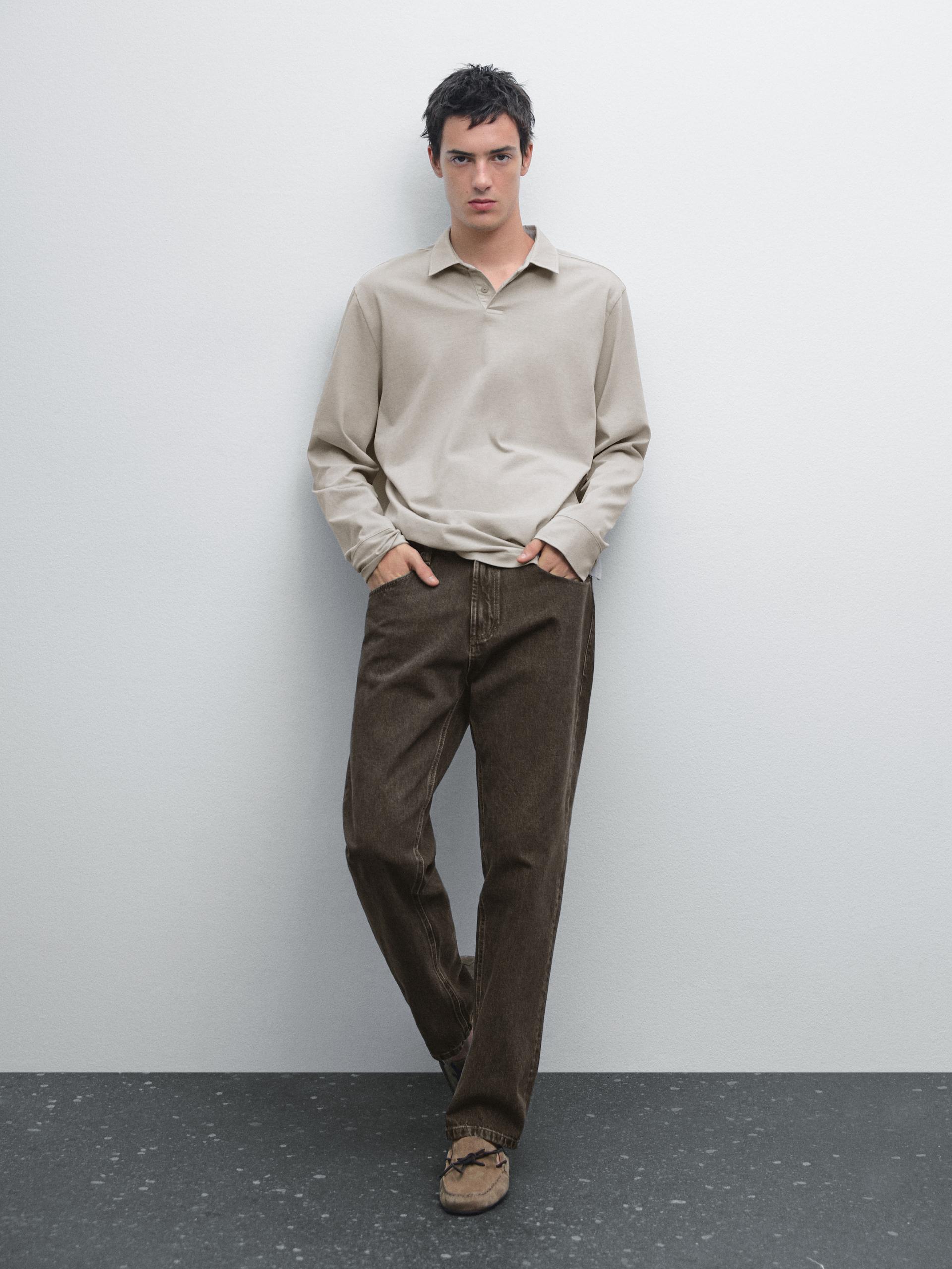 Polo Effet Usé 100 % Coton - Bleu Ciel Délavé - S - Massimo Dutti - Homme