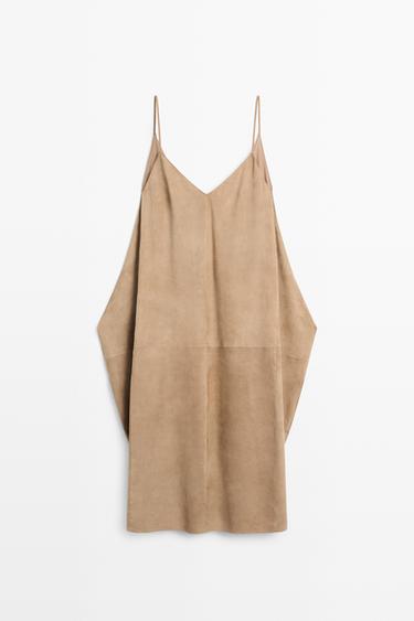 Suede leather combined dress - STUDIO — STONE 2