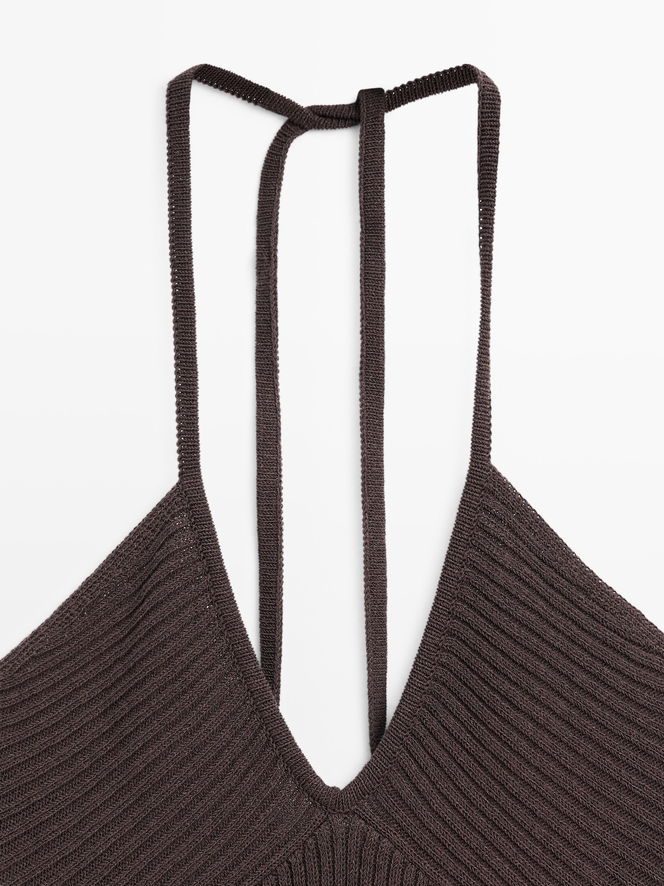 Knit top with low-cut back — AUBERGINE