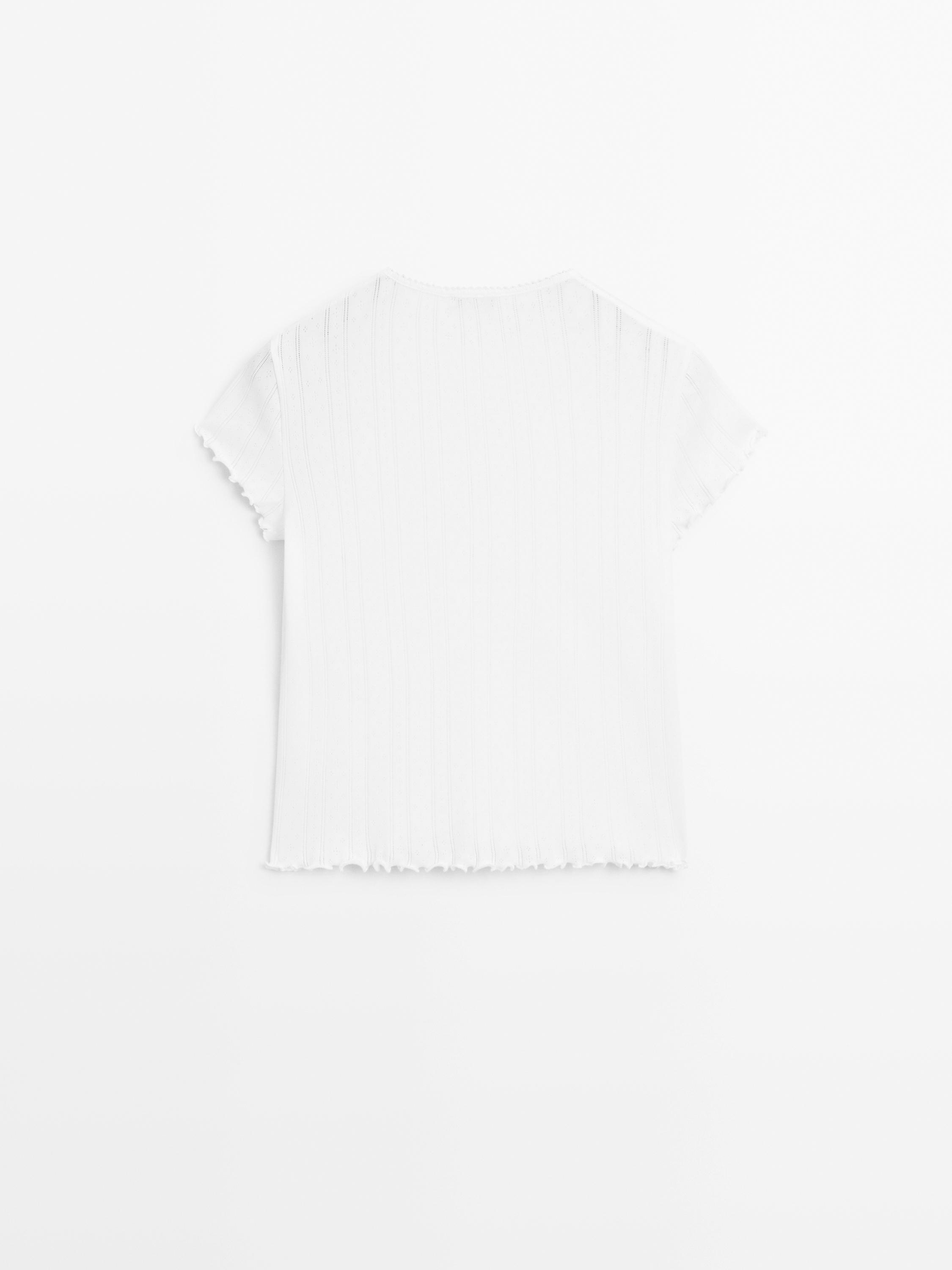 Pointelle openwork cotton T-shirt