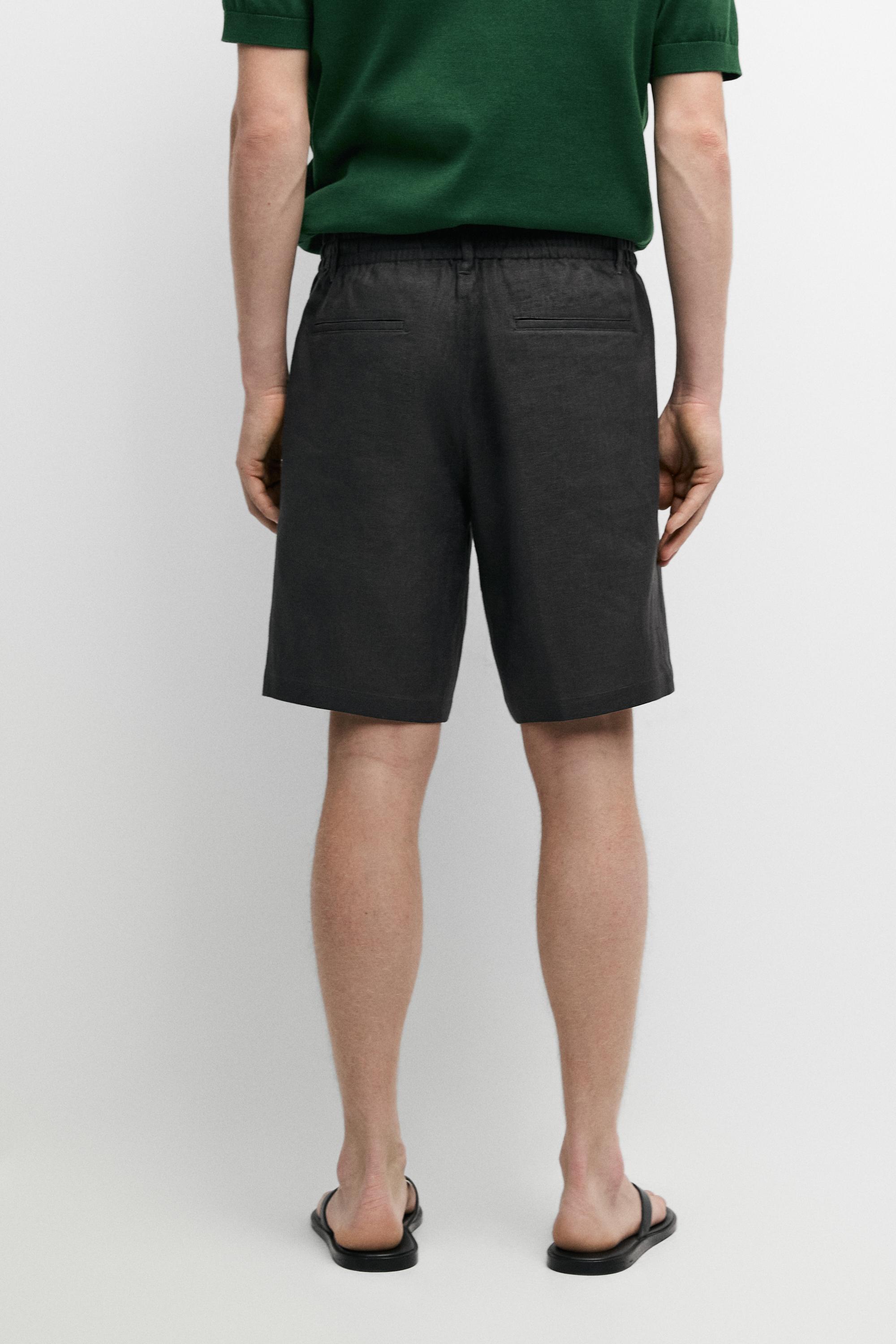 Linen co-ord elastic waist Bermuda shorts — PETROL BLUE
