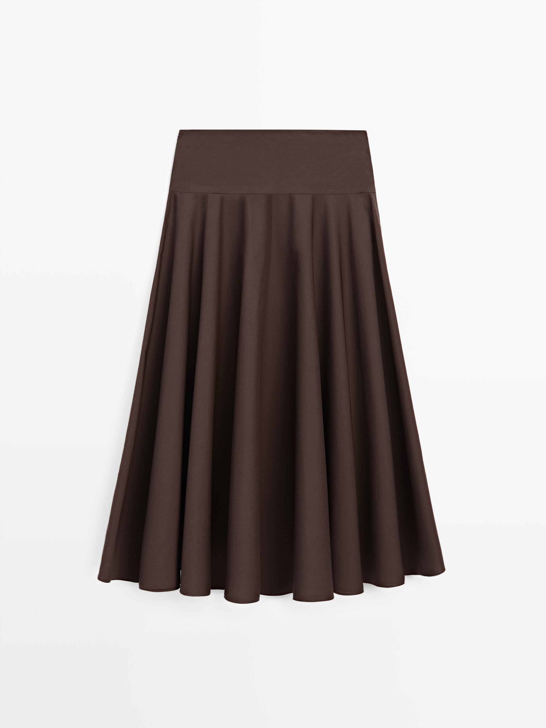 Midi skirt with sash belt and seam details — BROWN