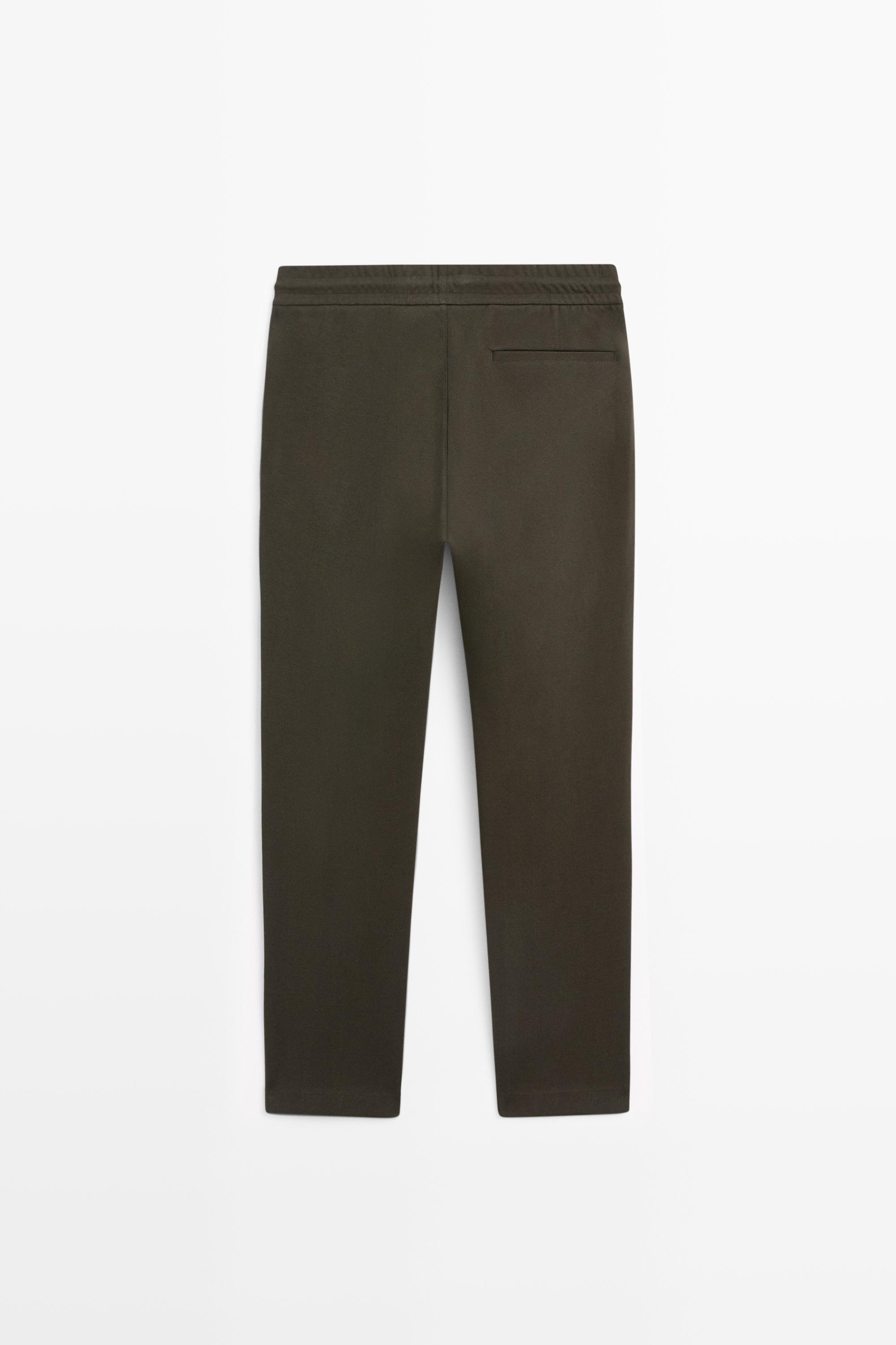 Cotton blend jogger fit trousers — DARK KHAKI