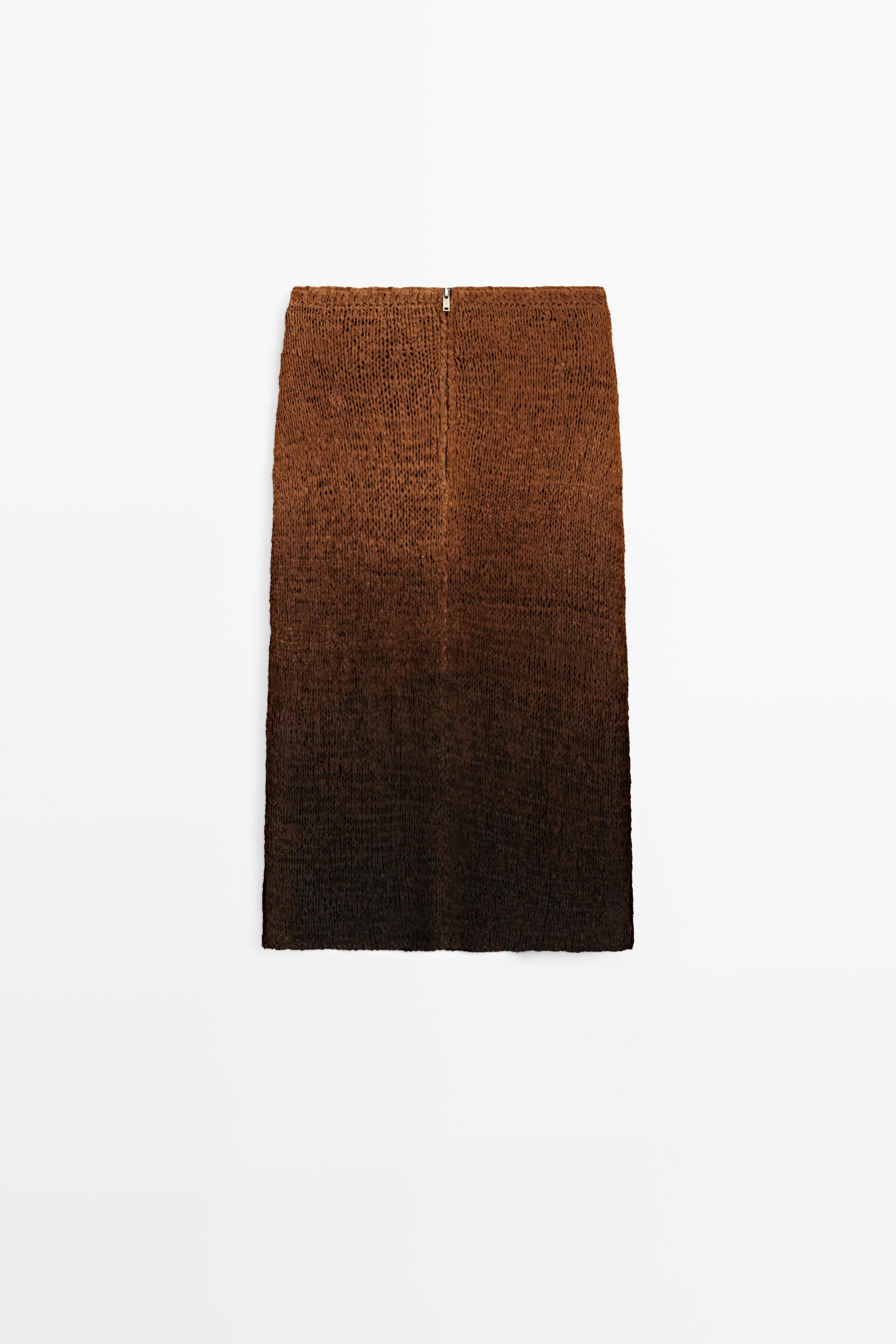 Suede leather knit midi skirt — BROWN