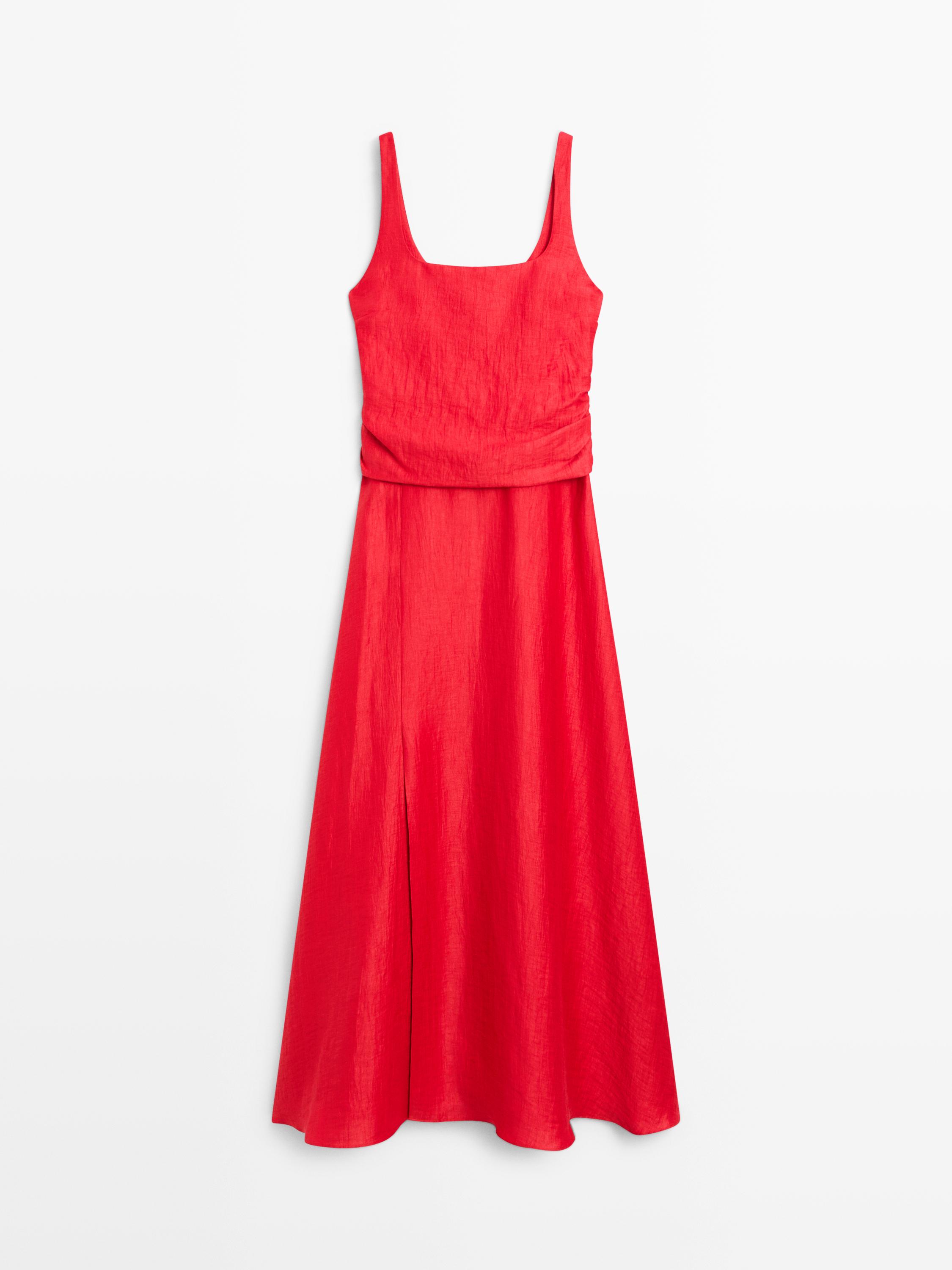 Vestido midi doble capa mezcla lino