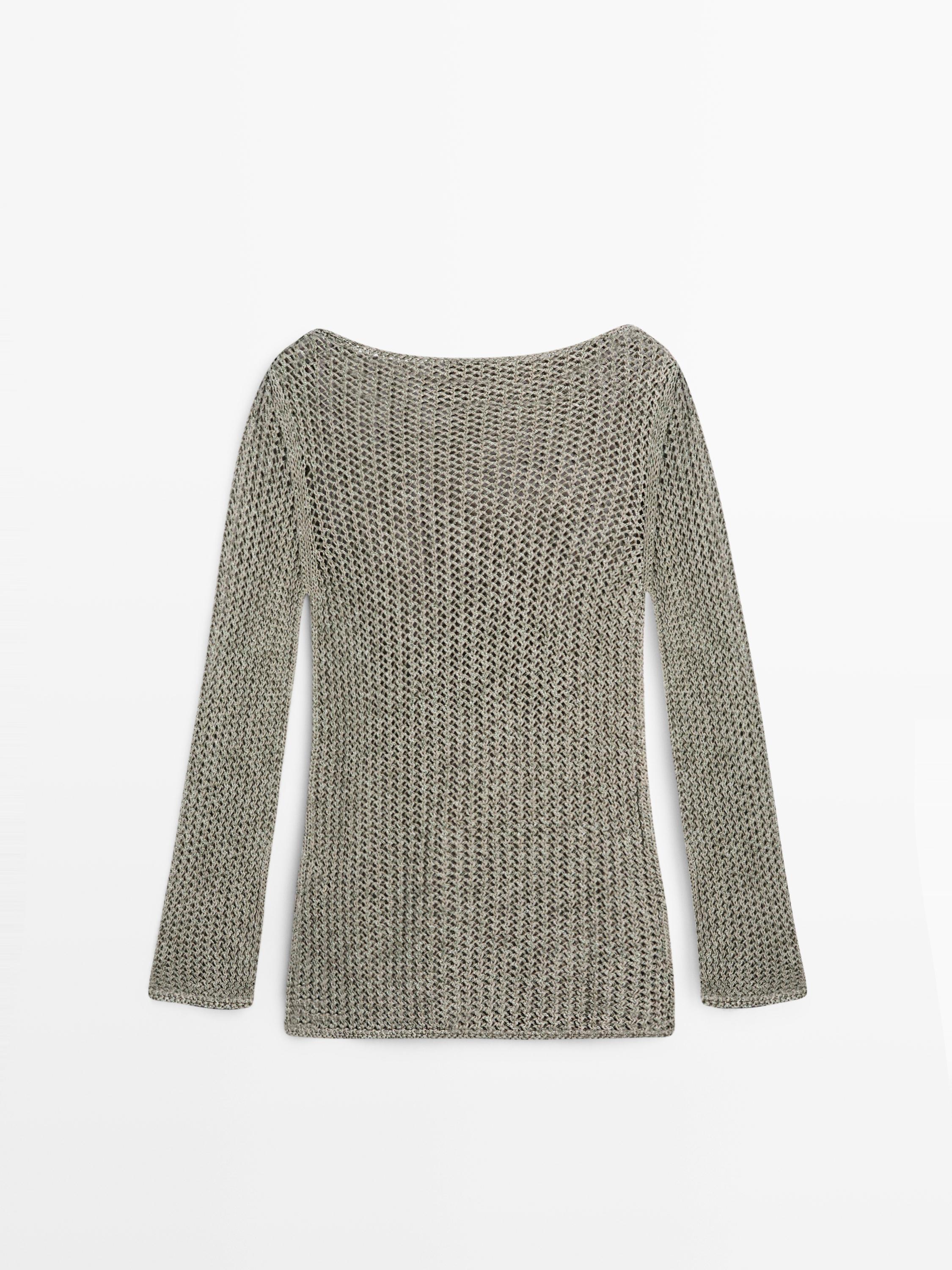 Cotton blend cutwork sweater — Greyish green