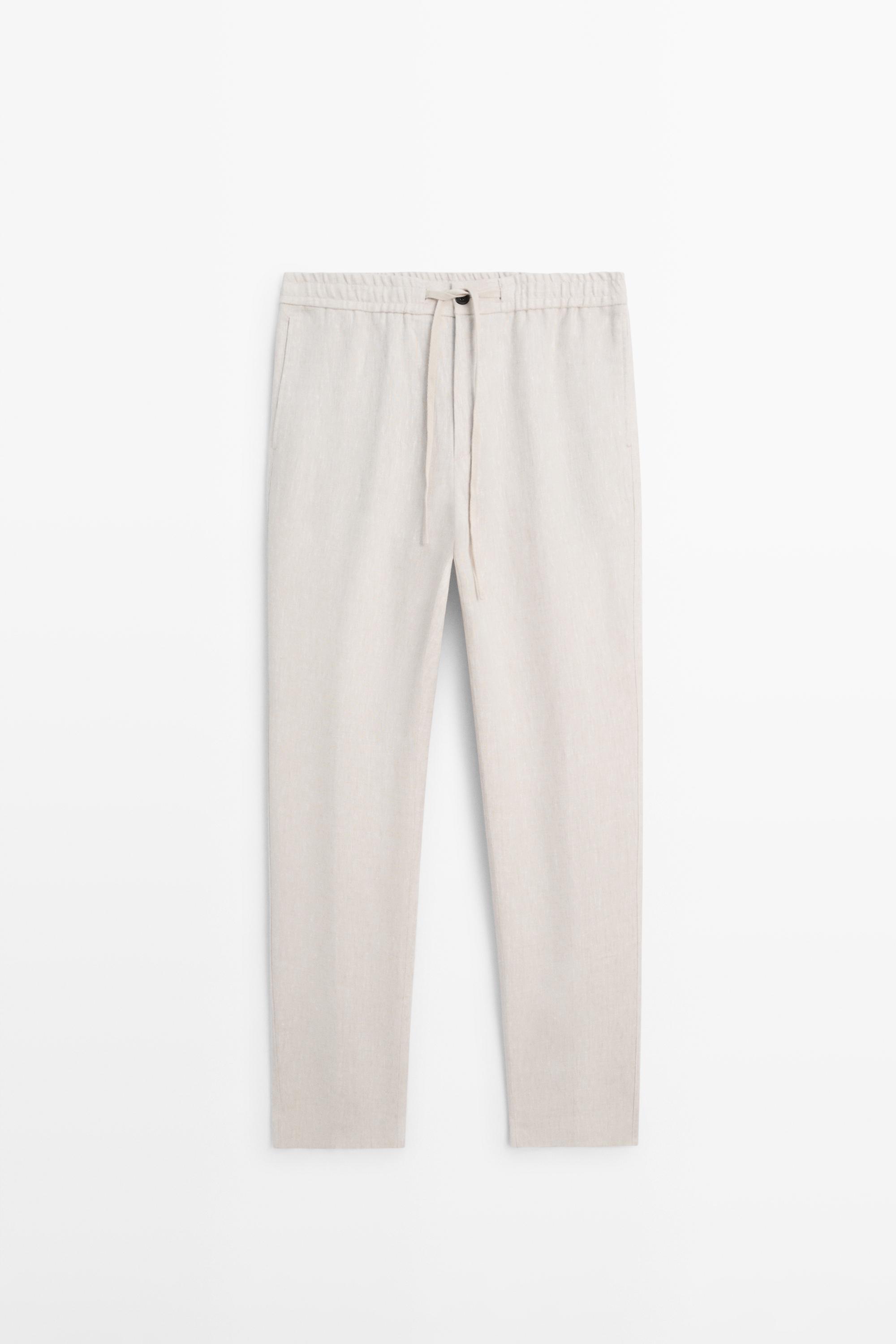 Linen jogger fit trousers — SAND BROWN